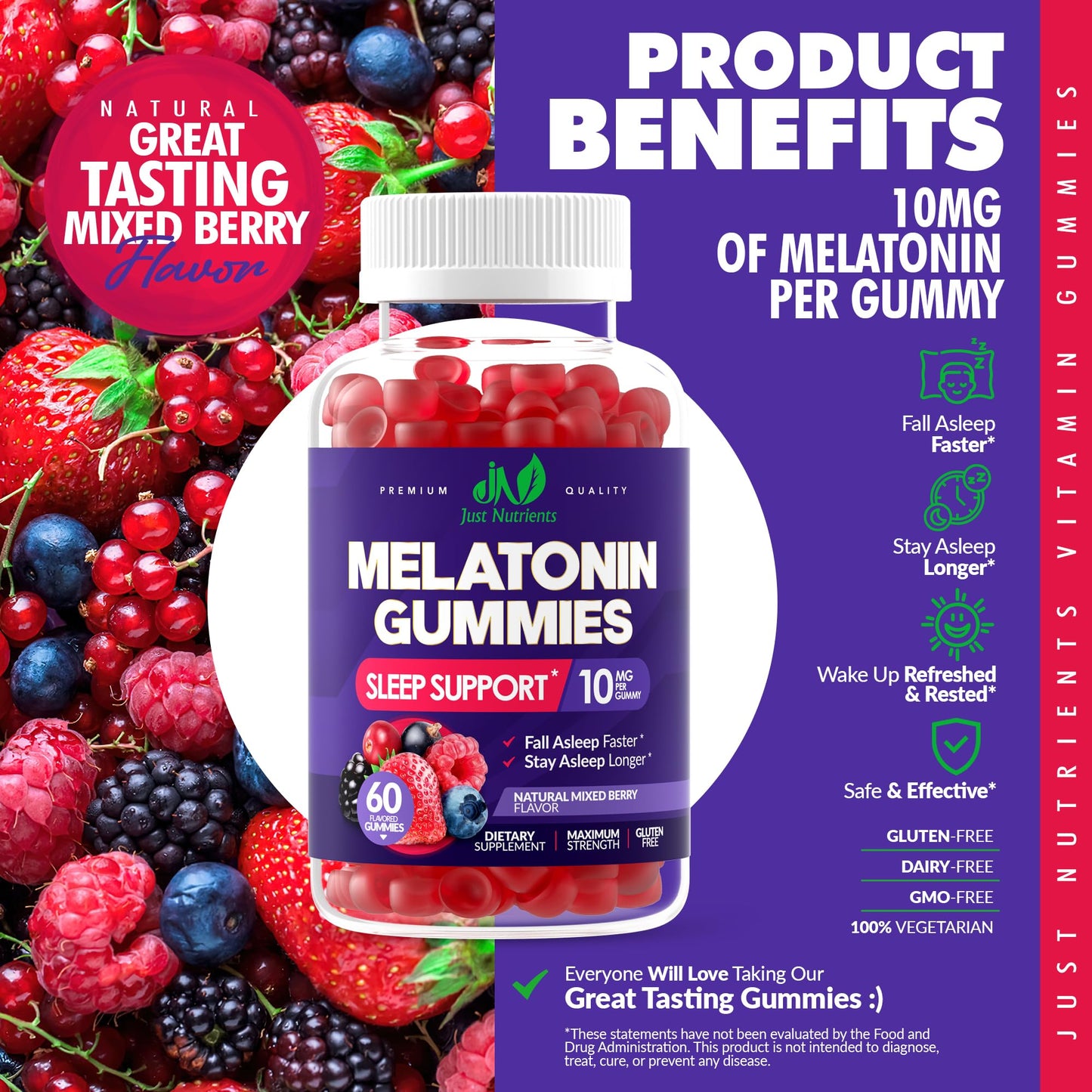 Just Nutrients Melatonin 10mg Gummies, 60 Count