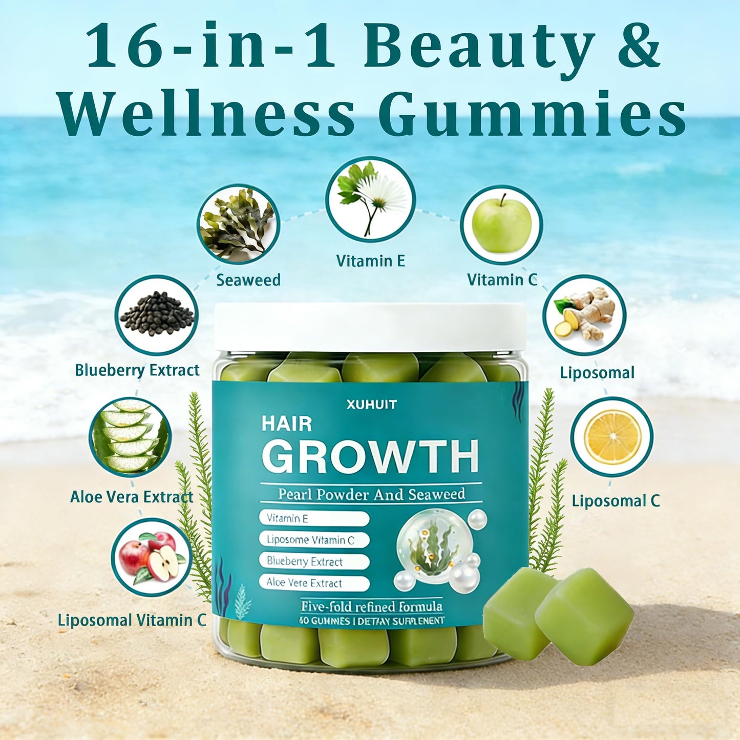 SERSANVE Seaweed Hair Growth Gummies 60 Count