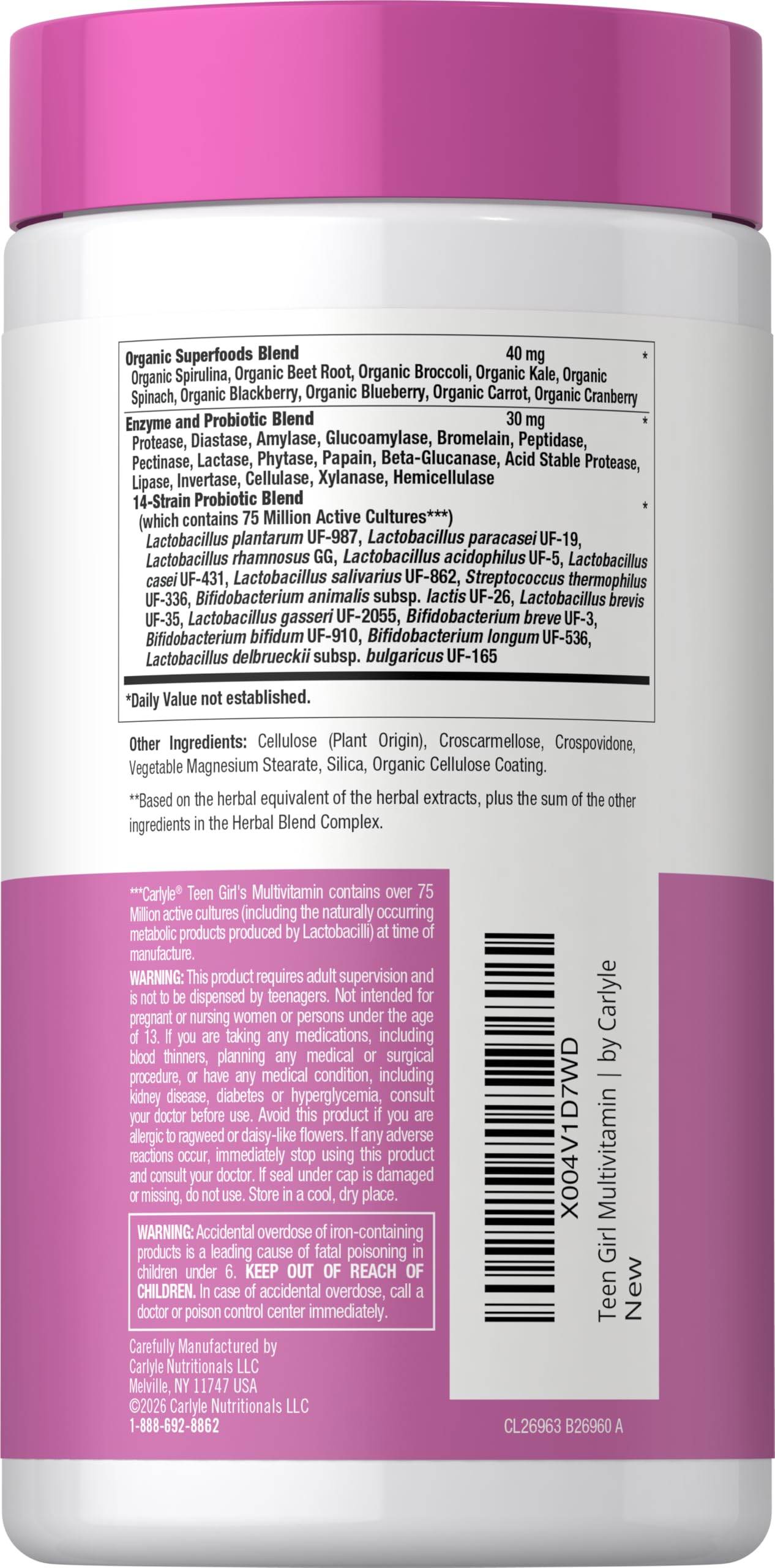 Carlyle Teen Multivitamin for Girls 60 Caplets
