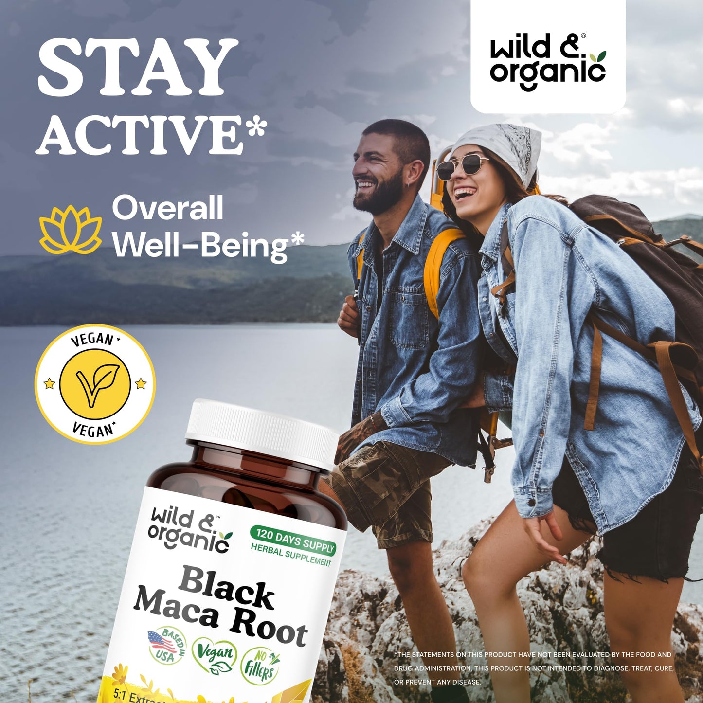 Wild & Organic Black Maca 500 mg Capsules, 120 Count