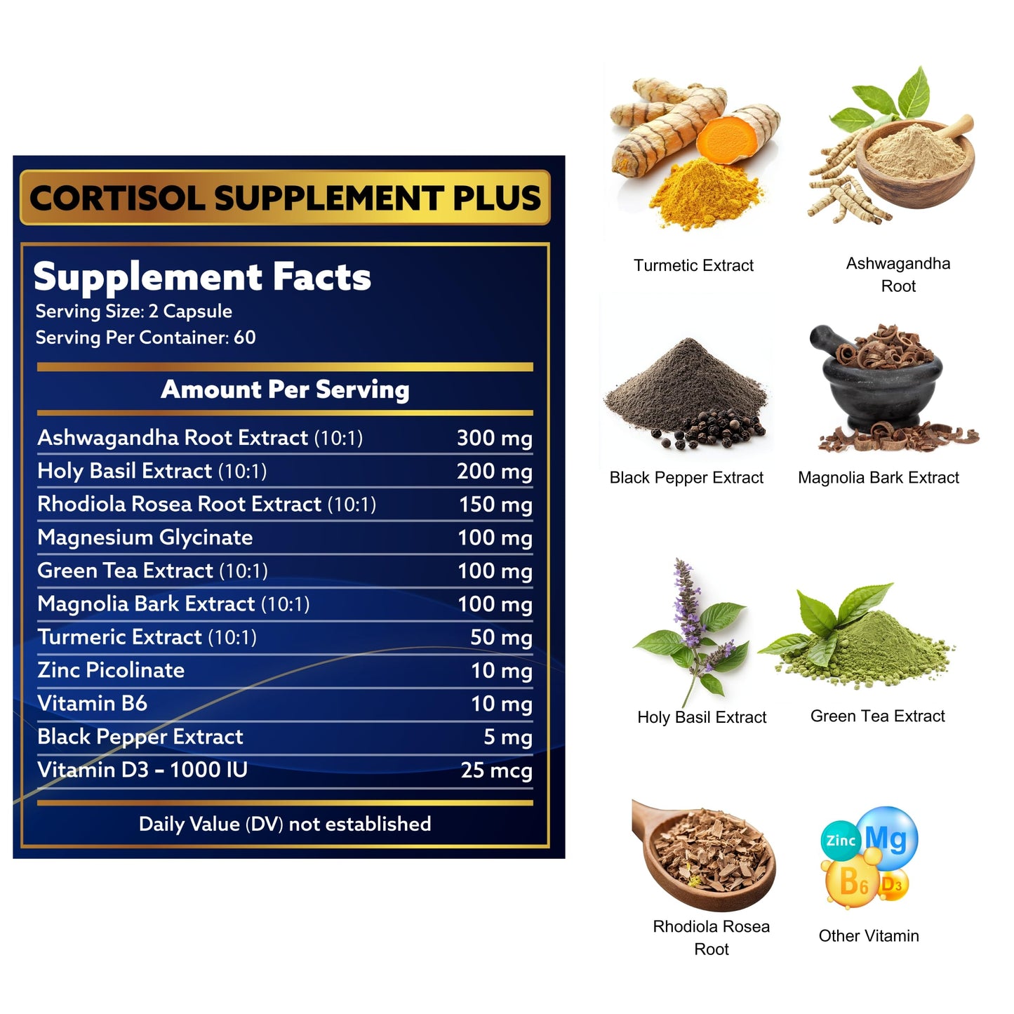 laslafarm 11in1 Cortisol Plus Ashwagandha & Natural Herbal Vitamin Blend Capsule, 60 Count
