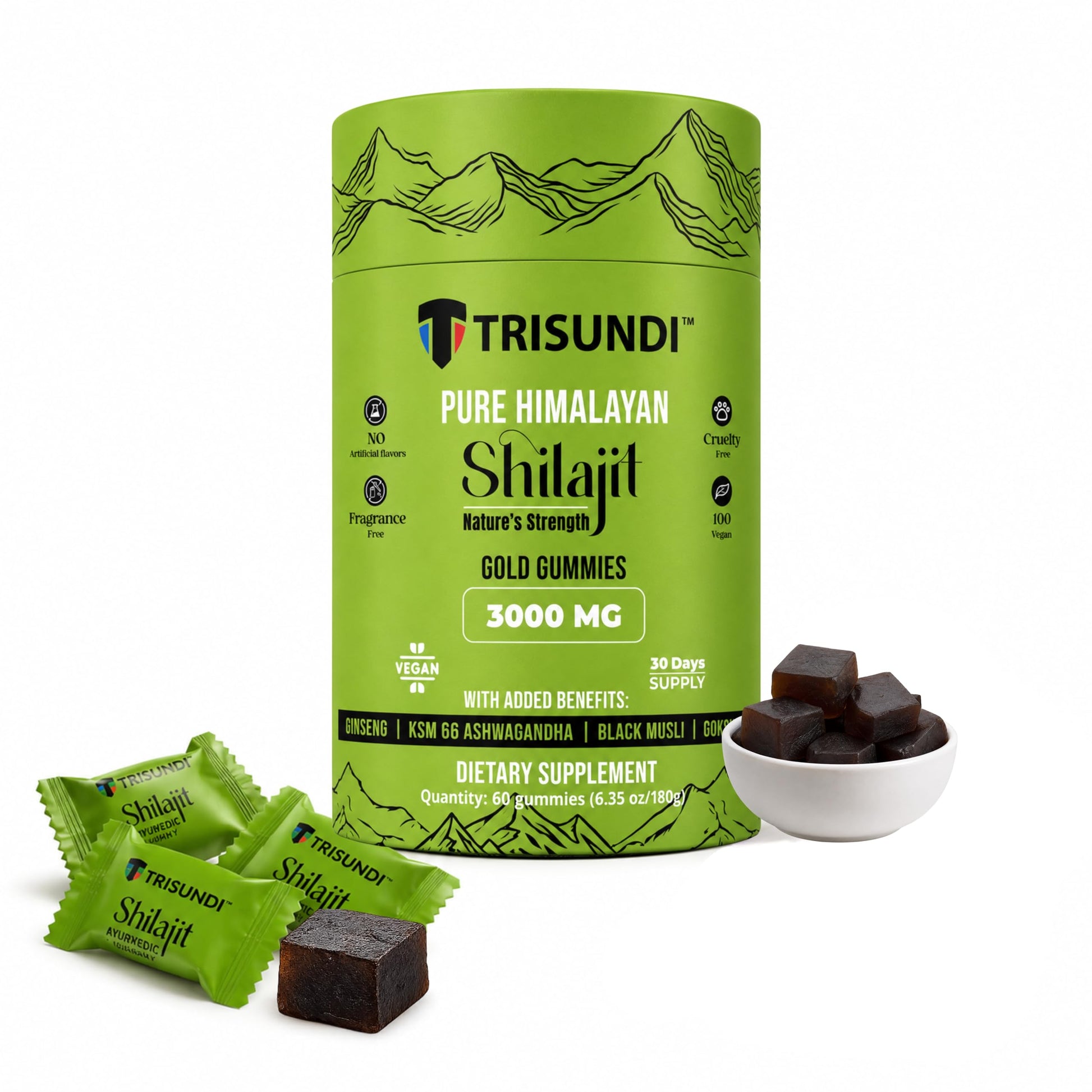 Trisundi Himalayan Shilajit Gold Gummies 3000mg, 60 Count