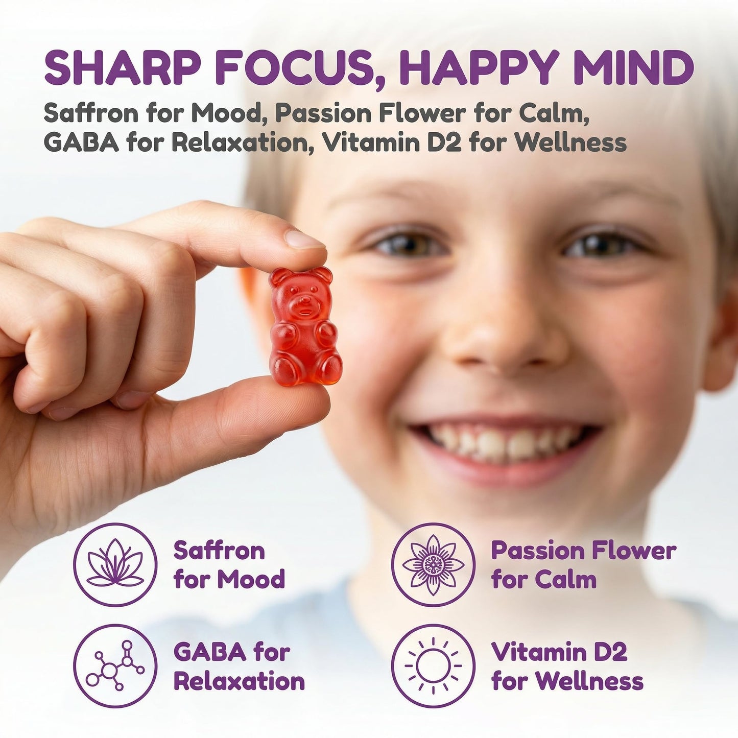 MKSUVGQ Saffron Mood & Calm Support with Passion Flower, St. John's Wort, GABA & Vitamin D2, Emotional Balance & Focus Formula, Strawberry Flavor 90 Gummies