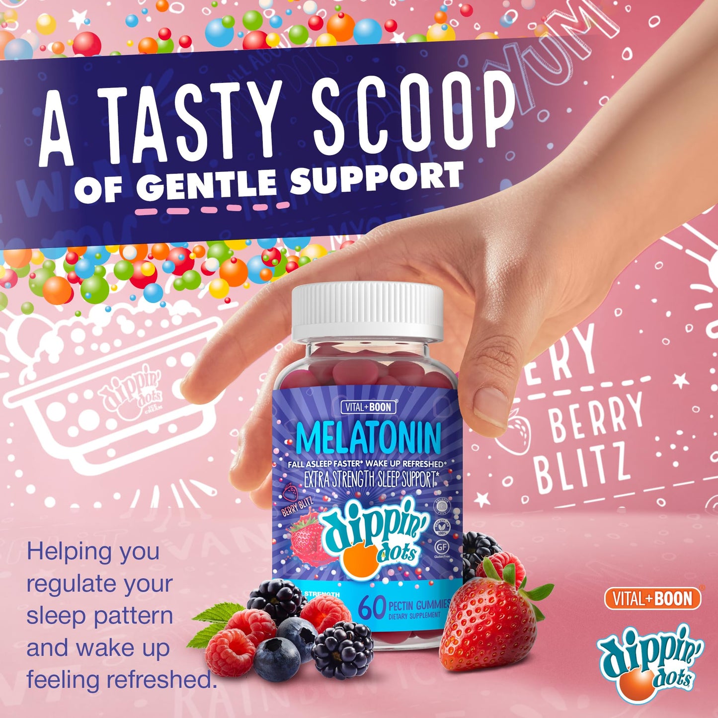 Vital+Boon Dippin' Dots Extra Strength Melatonin Gummies 20mg Sleep Aid, 60 Gummies