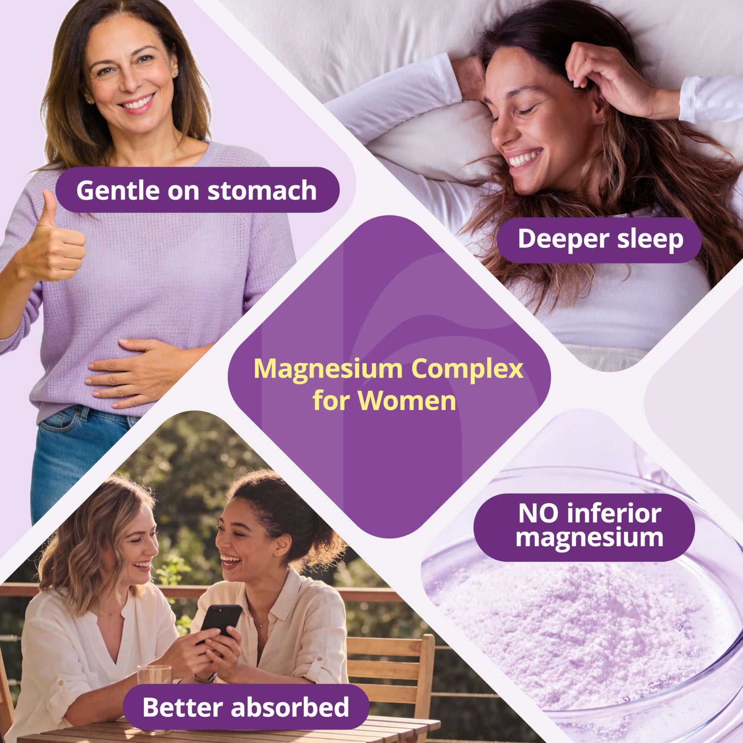 HojaSana Magnesium Complex for Women (Magnesium Glycinate 600mg) with L-Theanine, 60 Capsules