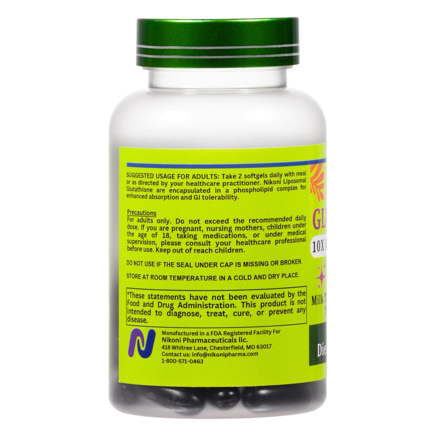 Nikoni Liposomal Glutathione 2600 mg Softgels, High Absorption Formula, Supports Detox and Immune Support, 240 Softgels