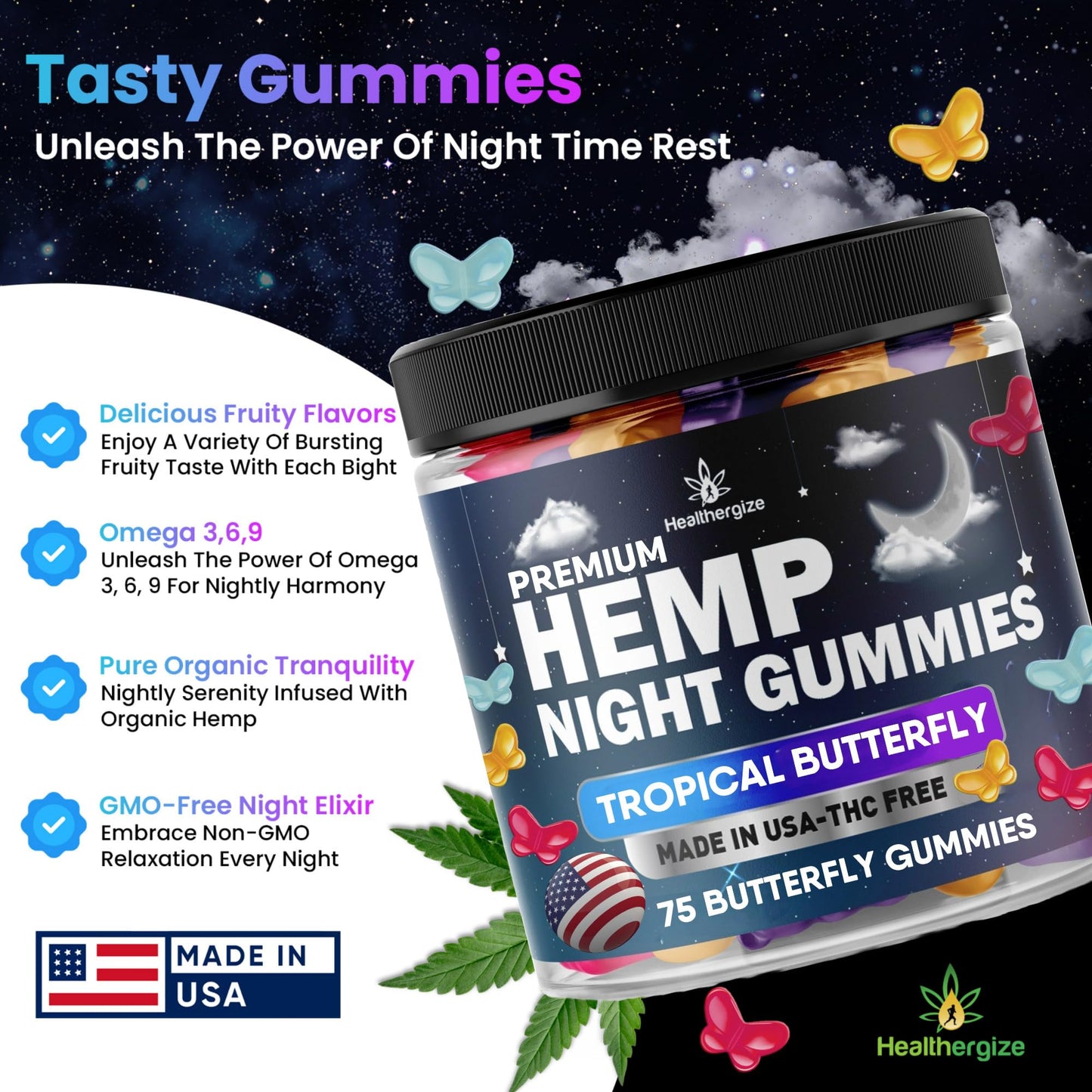 Healthergize Hemp Gummies For Sleep & Calm Gummy, 75 Count