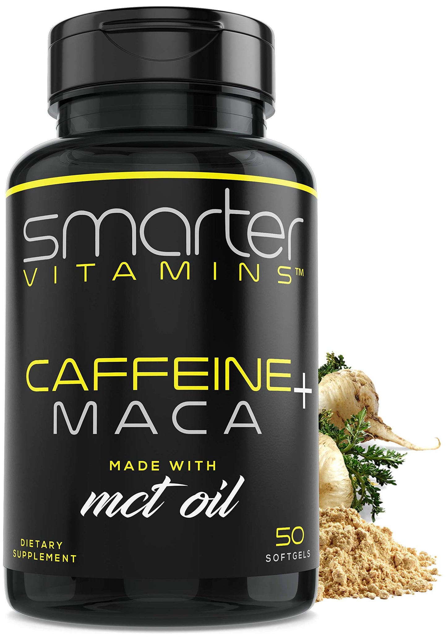 SmarterVitamins Smarter Energy Softgels, 200mg Caffeine & Coconut MCT Oil with Maca Root, 50 Count