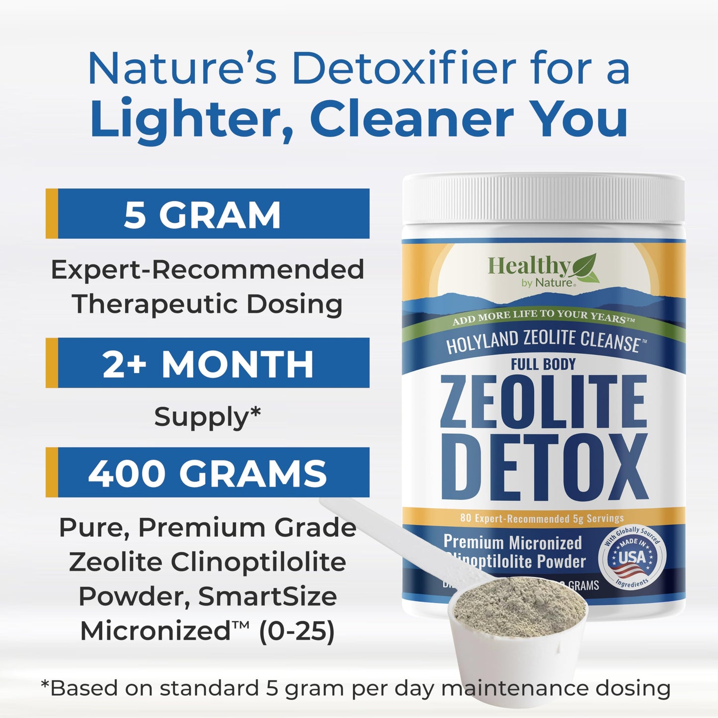 Healthy by Nature HolyLand Zeolite Cleanse Zeolite Detox Powder, 14.1 oz