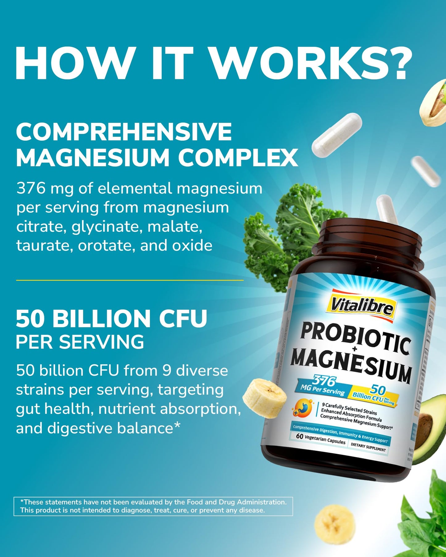 Vitalibre Probiotic with Magnesium Capsule, 60 Count