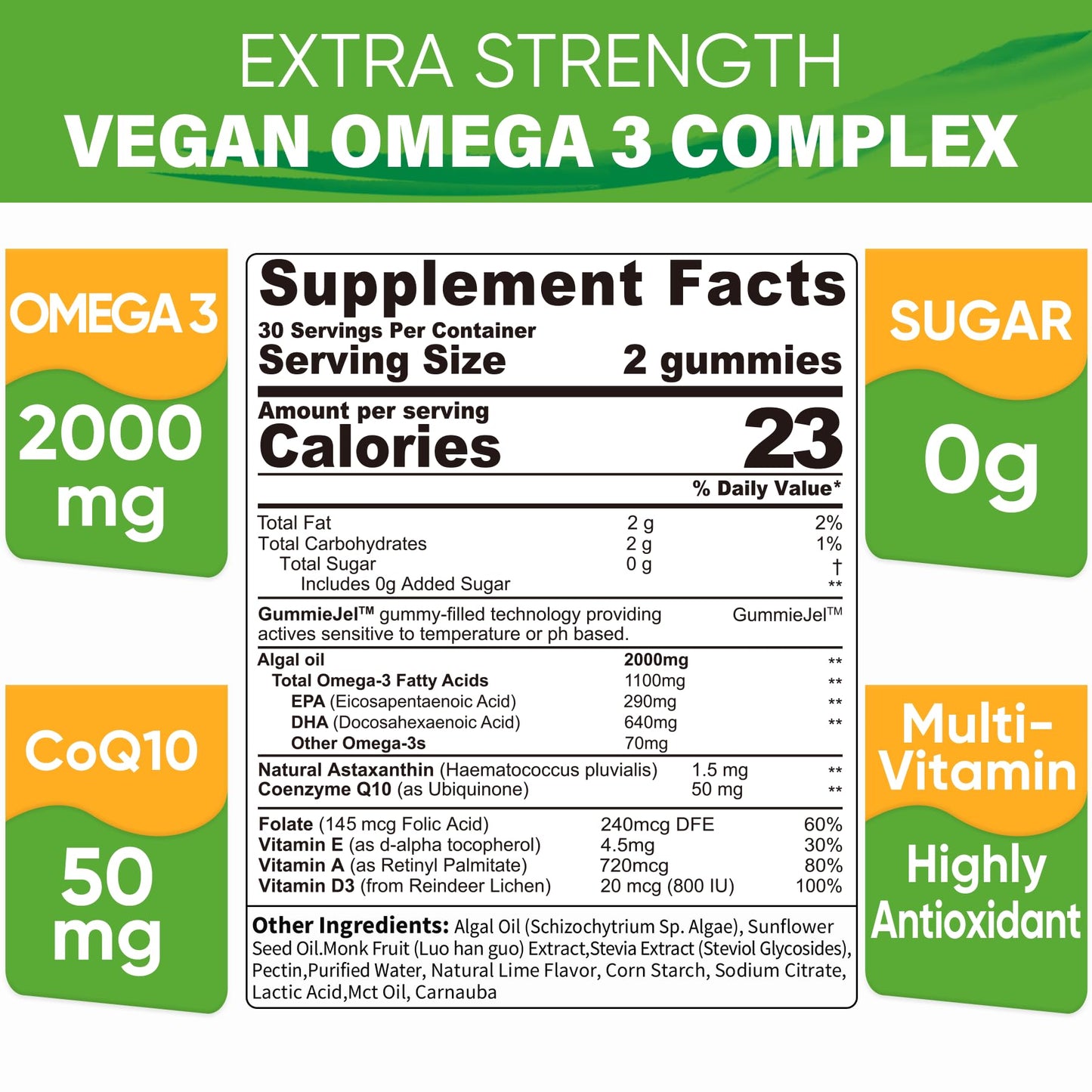 LILICARE Vegan Omega-3 & 5-HTP Gummies, 120 Gummies