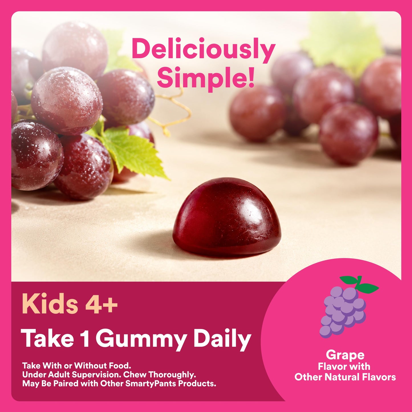 SmartyPants Kids Probiotic Gummies for Digestive Health 2 Billion CFU Gut Health and Immune Support, Clinically Studied Probiotic, Gluten Free, Grape, 1 Count