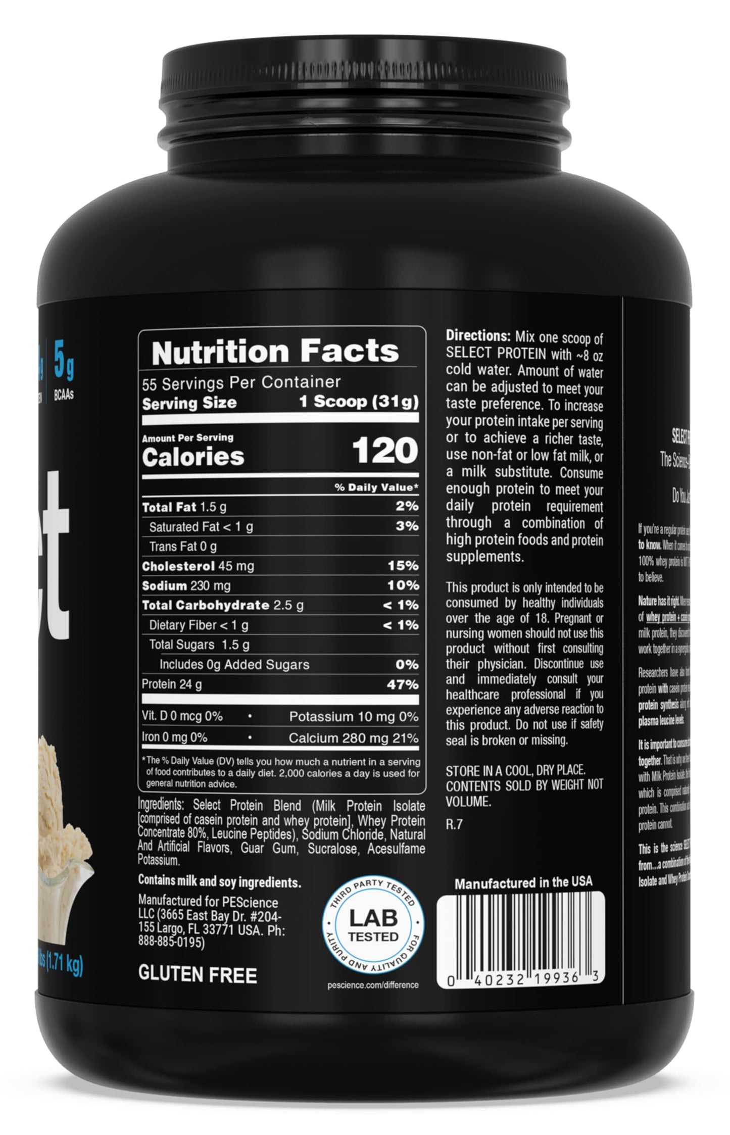 PEScience Select Protein Powder Whey and Casein Blend, 60 Servings