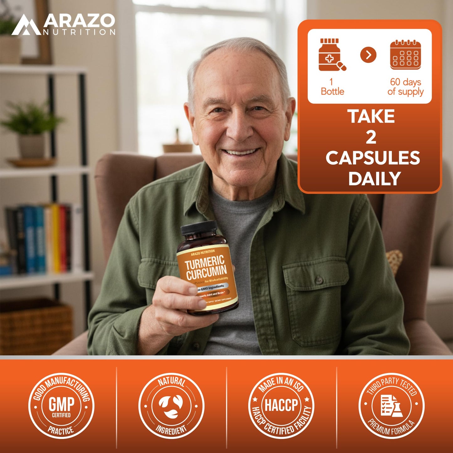 Arazo Nutrition Turmeric Curcumin with BioPerine 1300mg with Black Pepper Capsules 120 Count