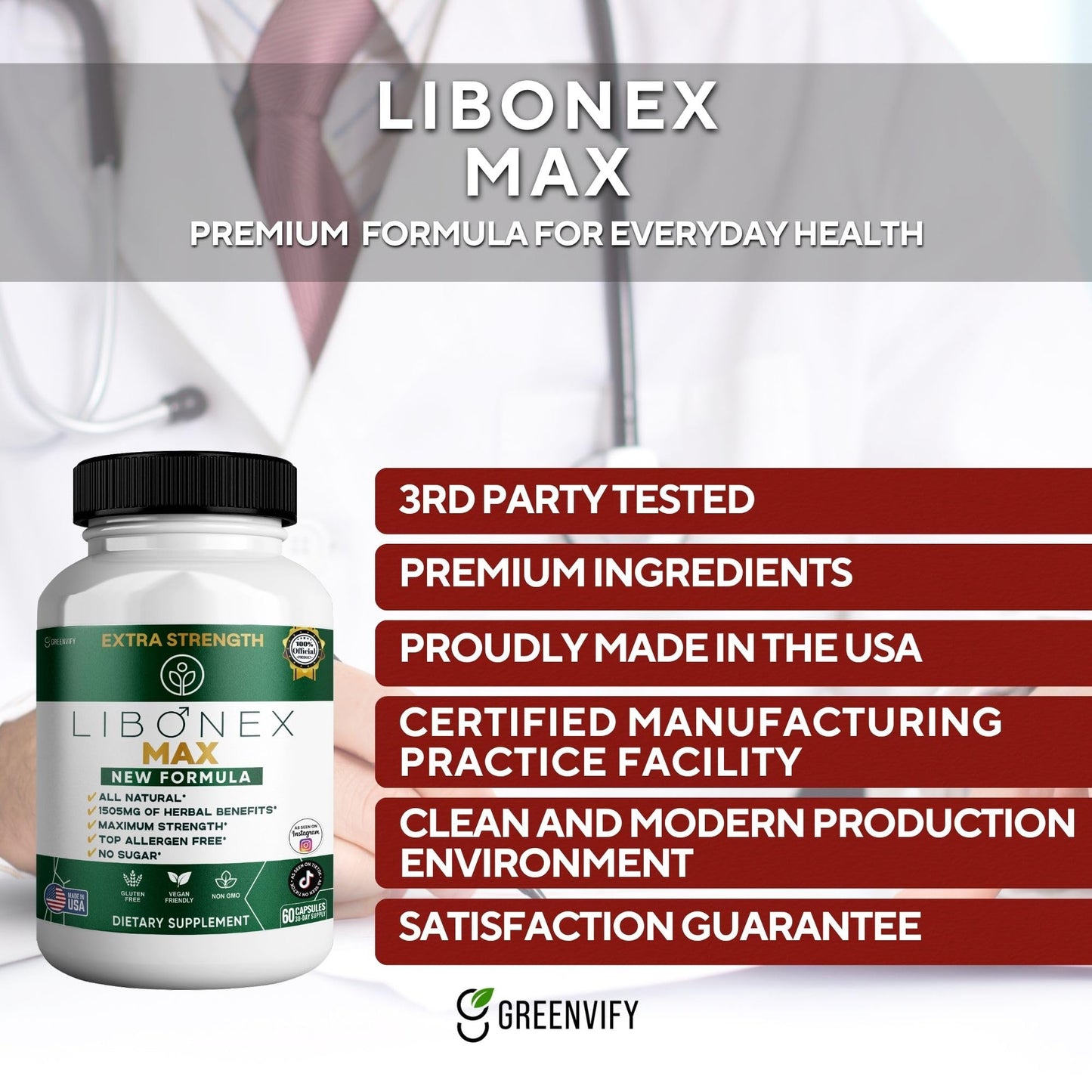 GREENVIFY Libonex Max Extra Strength Maca Root Complex Herbal Supplement Capsule 60 Count