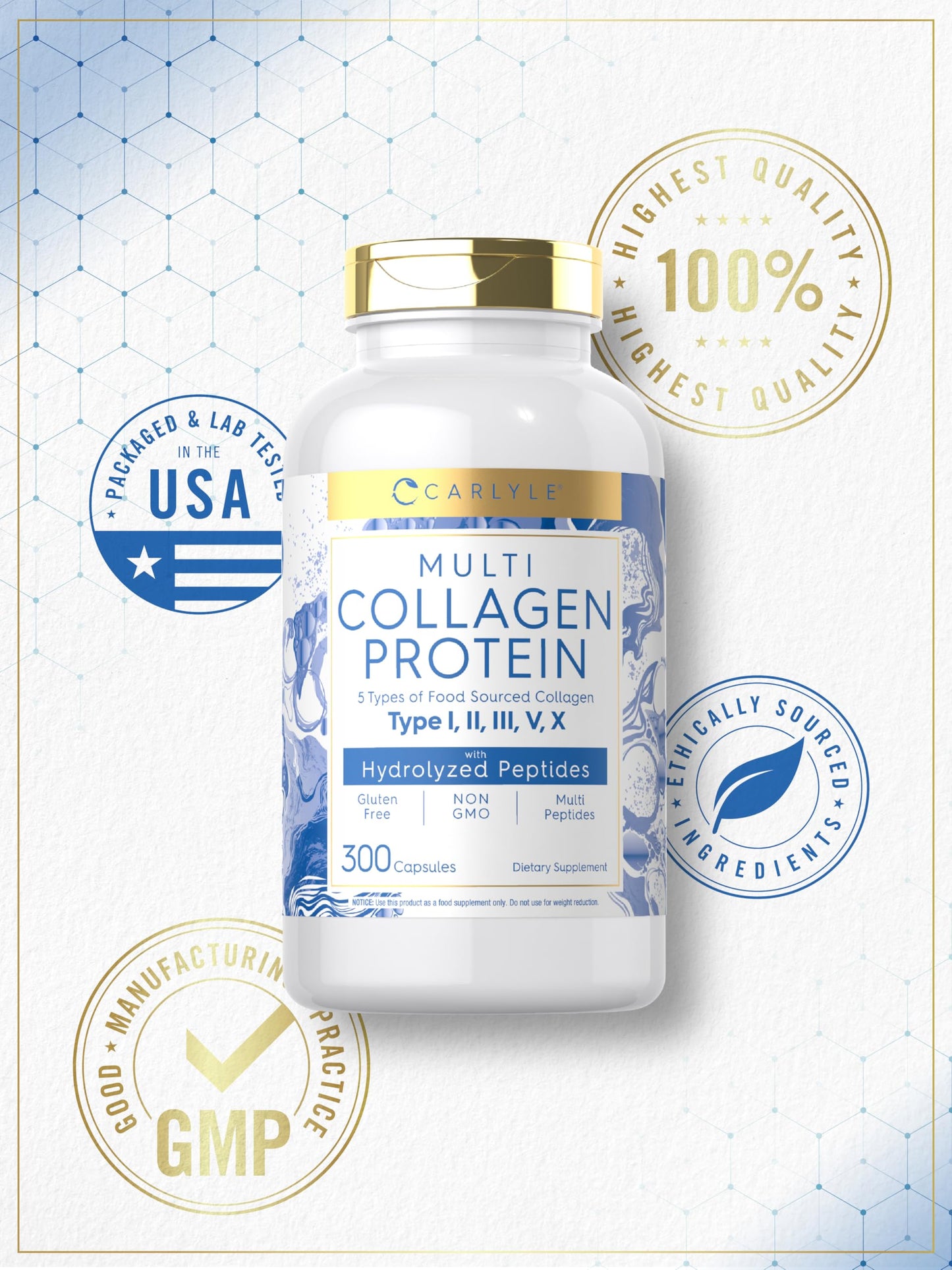 Carlyle Multi Collagen Protein 2000mg Capsules 300 Count