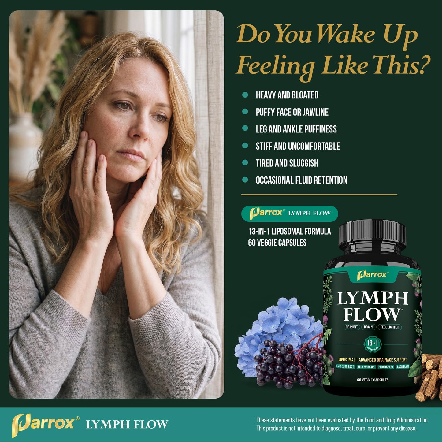 Parrox Liposomal Lymphatic Drainage Supplement, Cleavers & Dandelion, 60 Capsules
