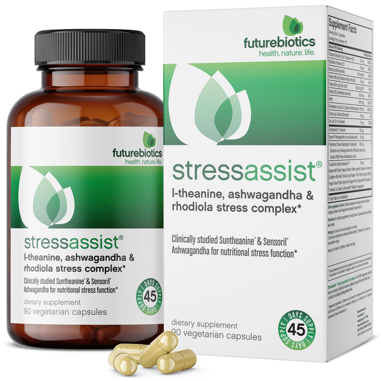 Futurebiotics Stressassist L-theanine Ashwagandha and Rhodiola Rosea Stress Complex Capsule, 90 Count