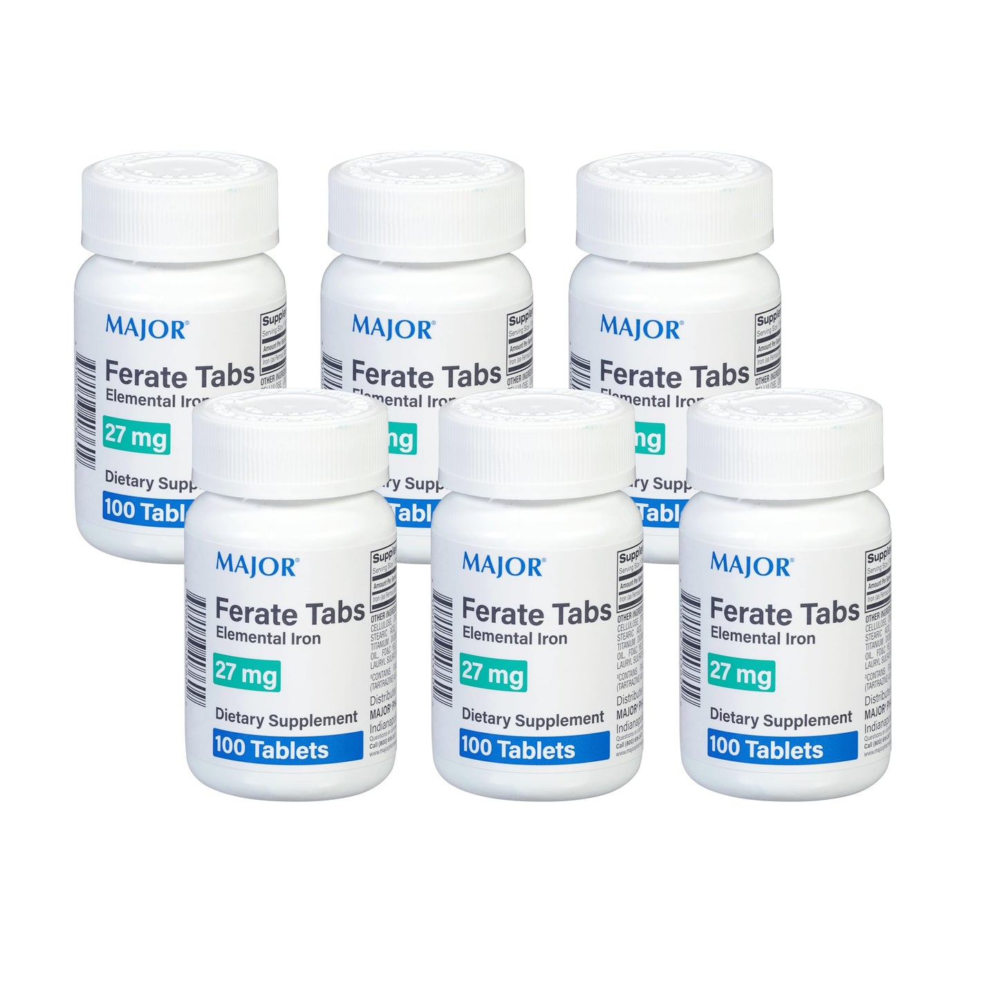 MAJOR 27 mg Ferate Tabs - Ferrous Gluconate Elemental Iron Dietary Supplement, 600 Tablets