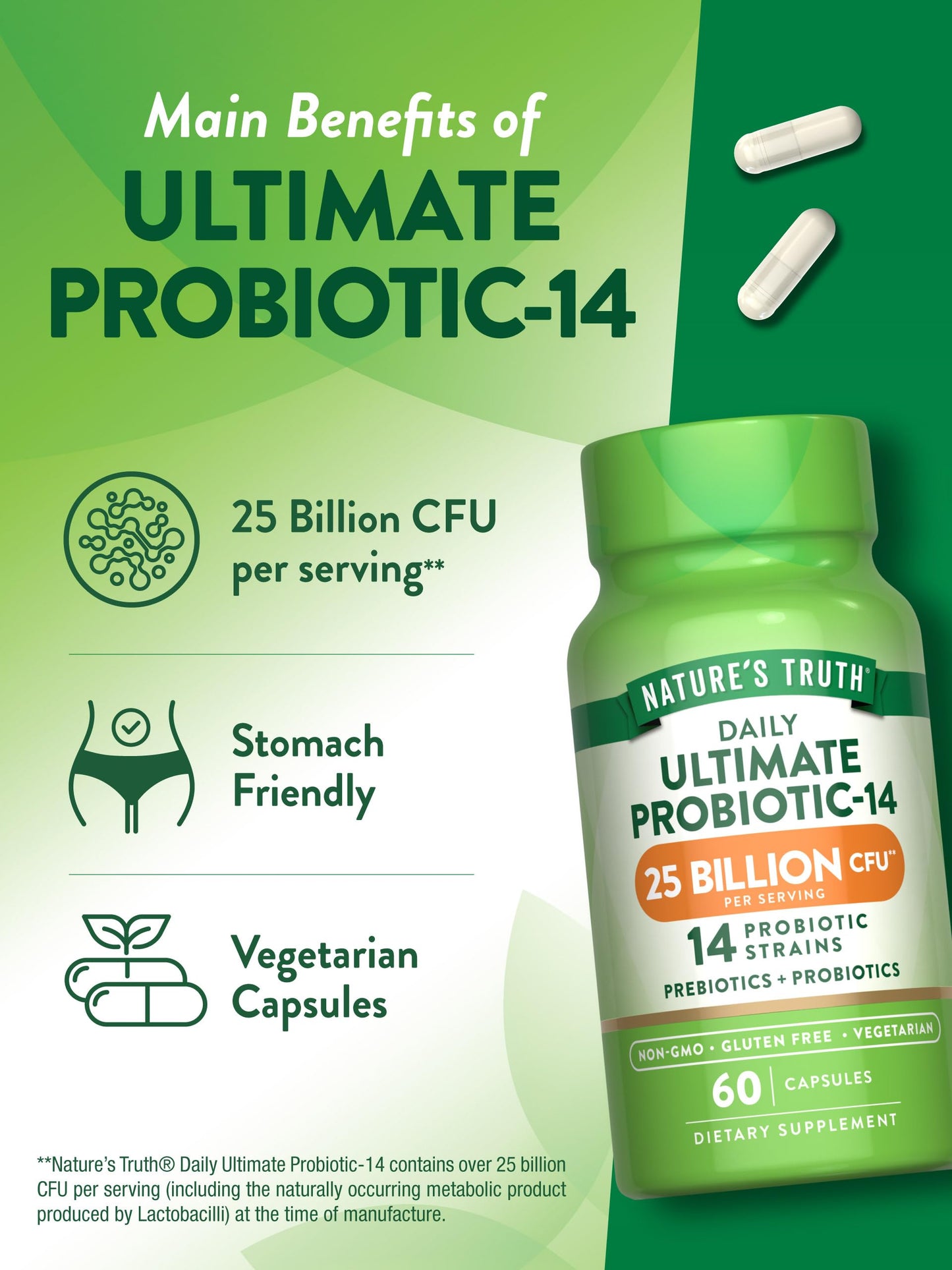 Nature's Truth Probiotics for Men and Women, 25 Billion CFU, 14 Strains, 60 Capsules