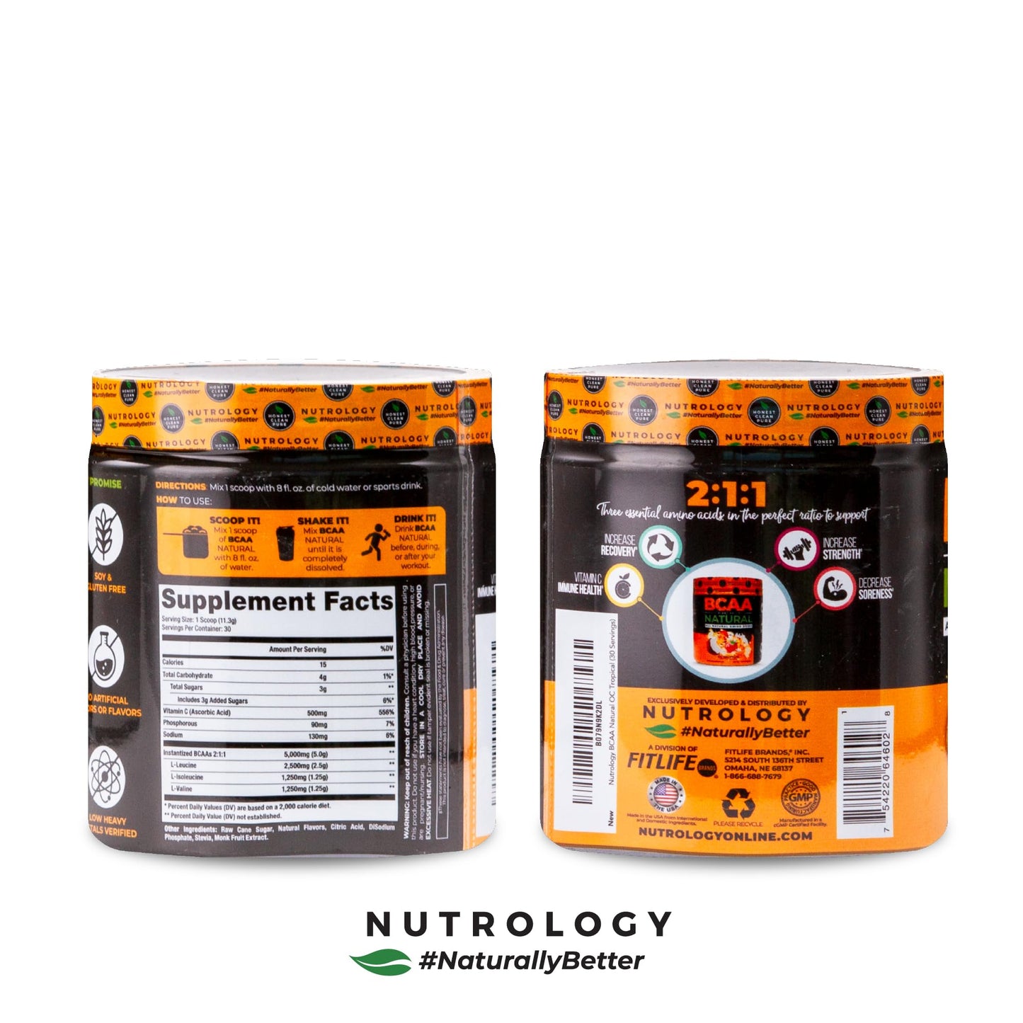Nutrology BCAA Natural Orange Coconut Flavor Powder 10.82 oz