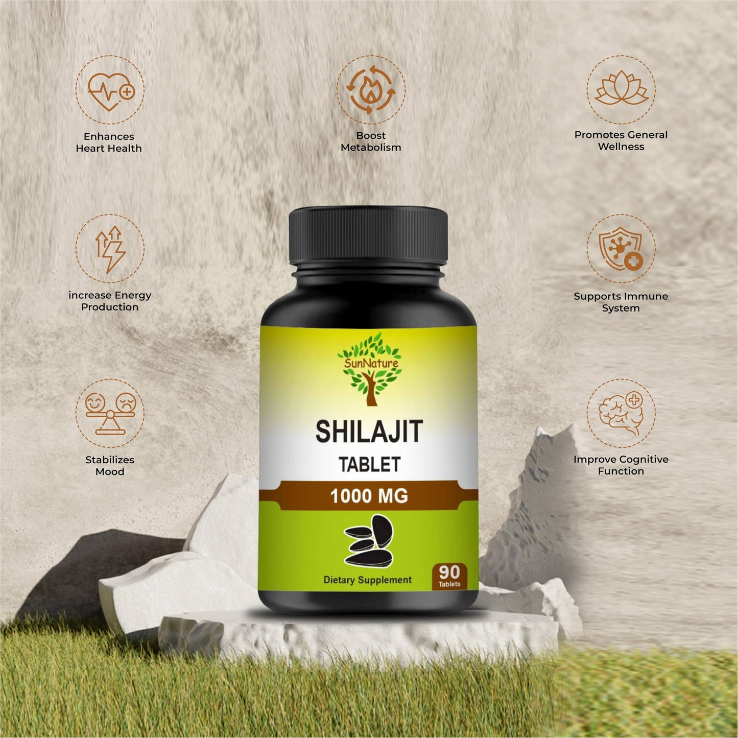 SunNature Shilajit 1000 mg Tablets, 90 Tablets