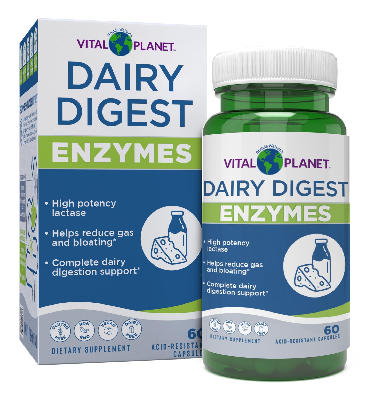 Vital Planet Digestive Enzymes Dairy Digest Support Natural Enzyme Formula Supports Breakdown of Dairy and Lactose, 60 Capsules