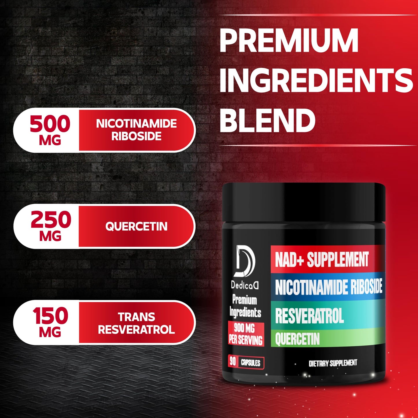 DEDICAD NAD Liposomal Nicotinamide Riboside 900mg NR, Resveratrol & Quercetin, 90 Capsules