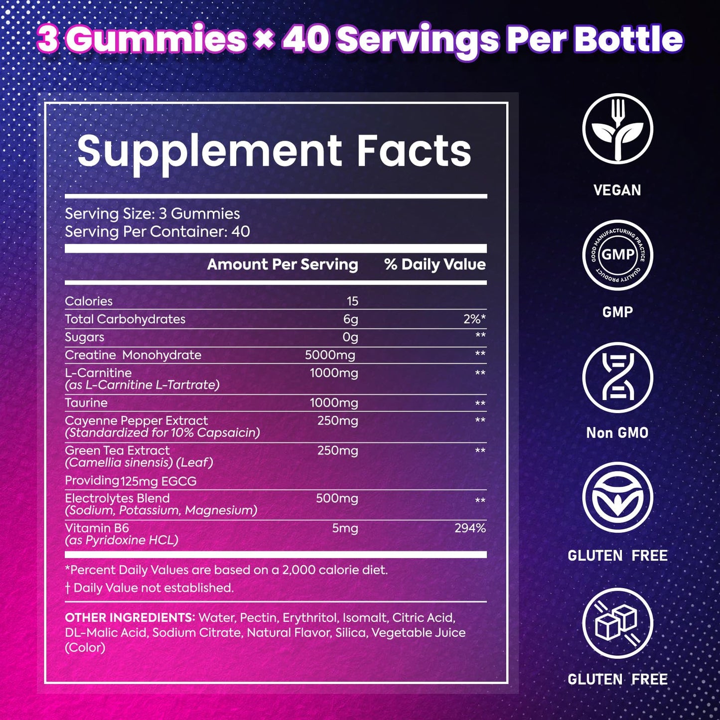 Bageto Creatine Monohydrate Gummies Gummy 120 Count
