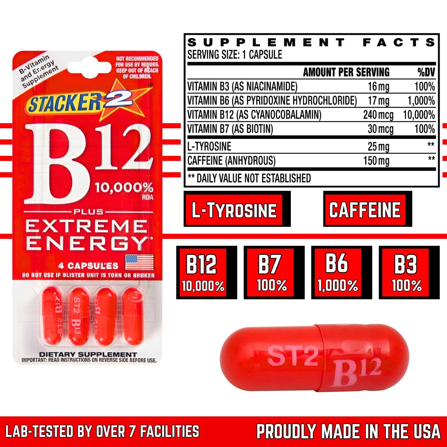 Generic Stacker B12 Extreme Energy Vitamin B Complex Capsule, 12 Count