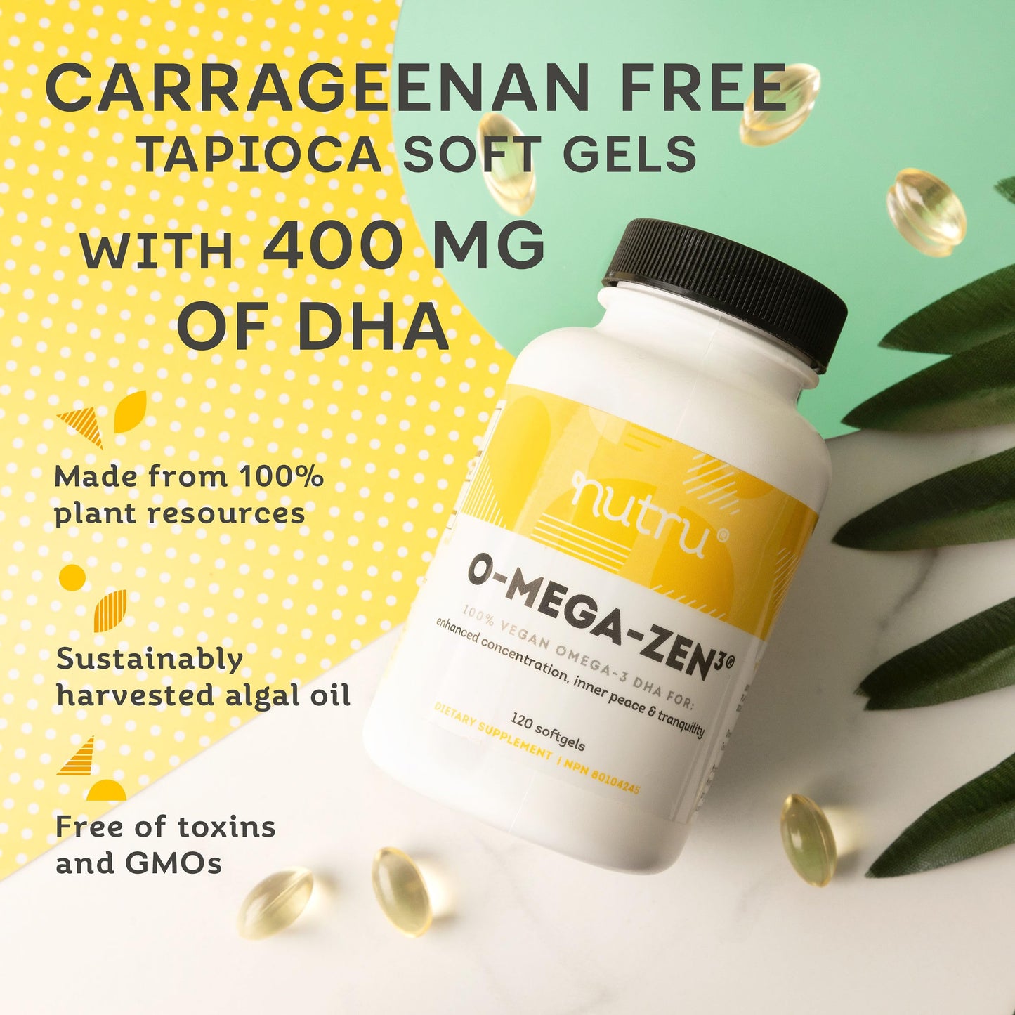 Nutru O-Mega-Zen3 Vegan Omega-3 DHA Supplement Softgels 120 Count