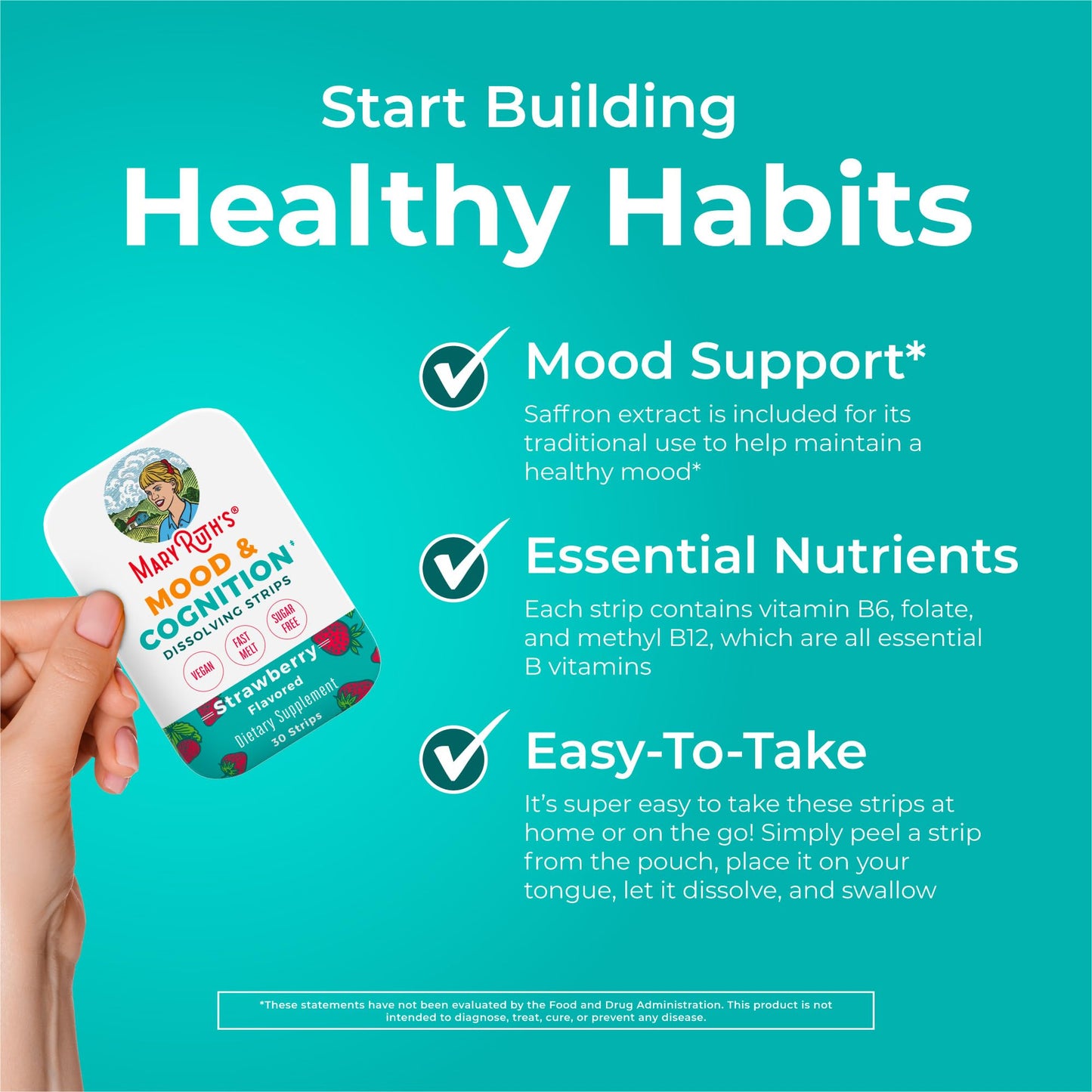 MARYRUTH'S Mood & Cognition Dissolving Strips Vitamin B12 Chewable 30 Count