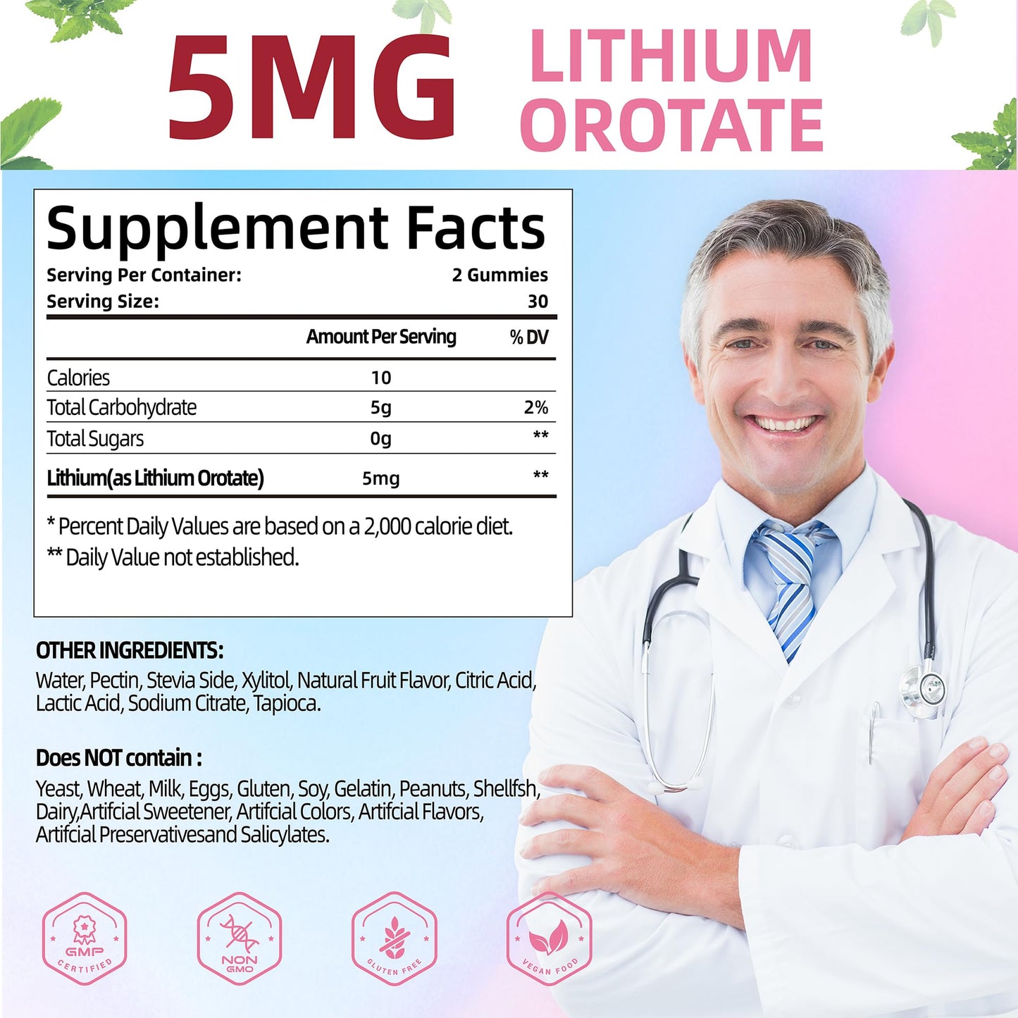 SUGAWITA Lithium Orotate 5mg Gummies, 60 Count