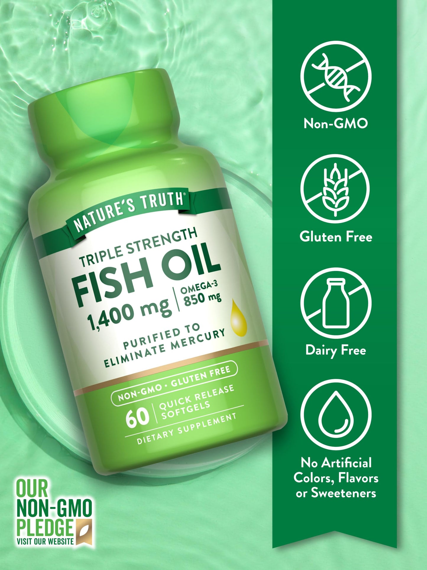 Nature's Truth Triple Strength Fish Oil 1400 mg | 850 mg Omega-3 Softgels 60 Count