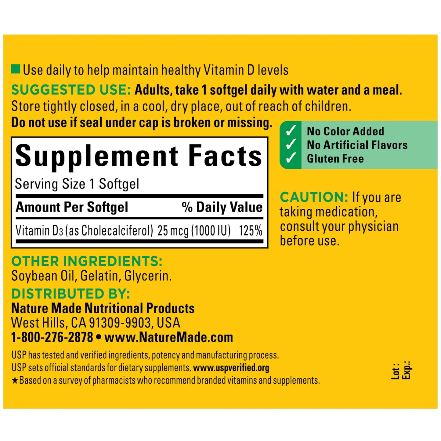 Nature Made Vitamin D3 1000 IU (25 mcg) Softgels 180 Count