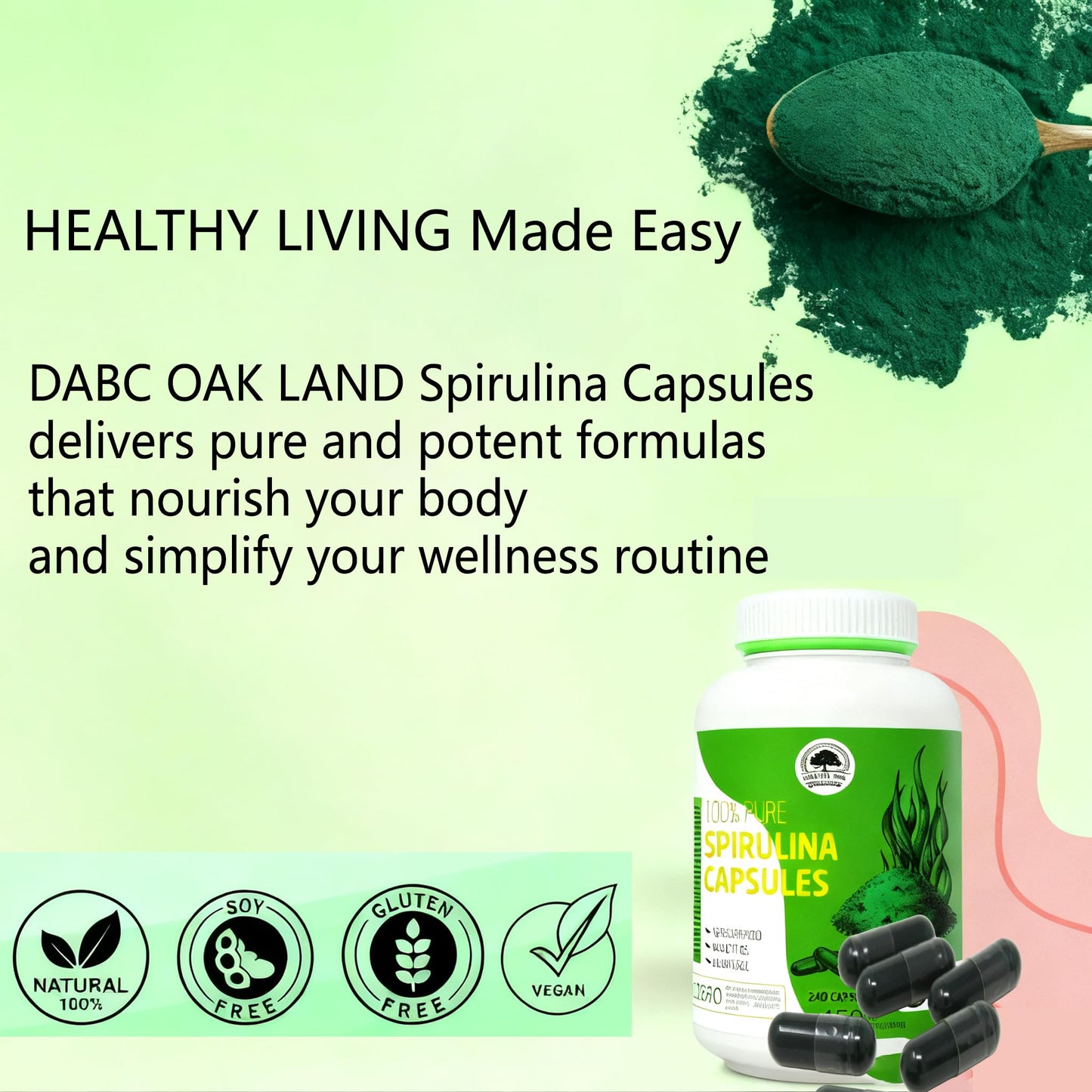 DABC OAK LAND Spirulina Capsules 480 Capsules