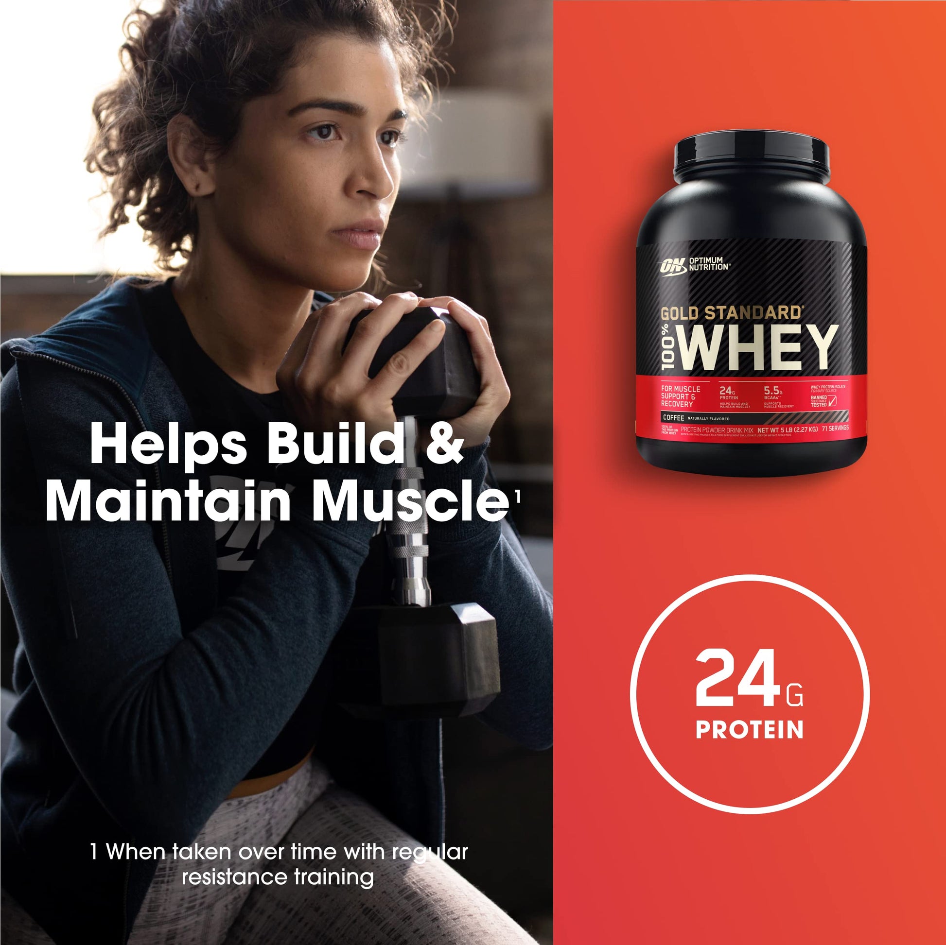 Optimum Nutrition Gold Standard 100% Whey Protein Powder Coffee 80 Servings 5 lb