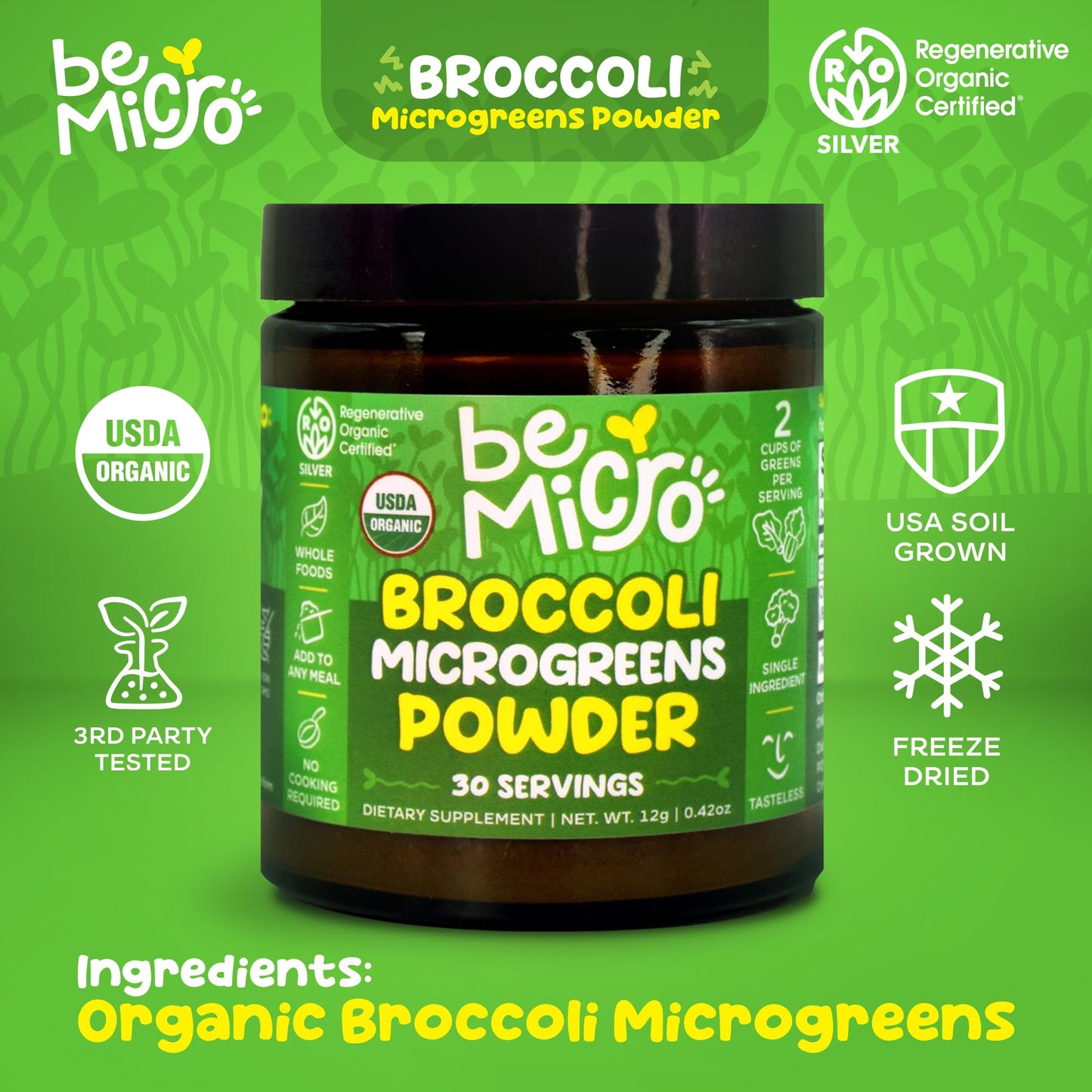 BeMicro Whole Food Broccoli Microgreen Powder, 5 Ounce