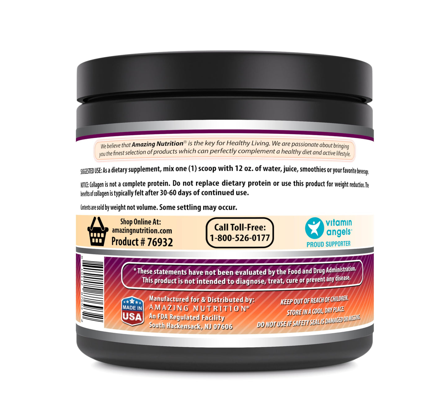 Amazing Nutrition Hydrolyzed Collagen with Hyaluronic Acid & Multivitamins Supplement Powder 30 Servings
