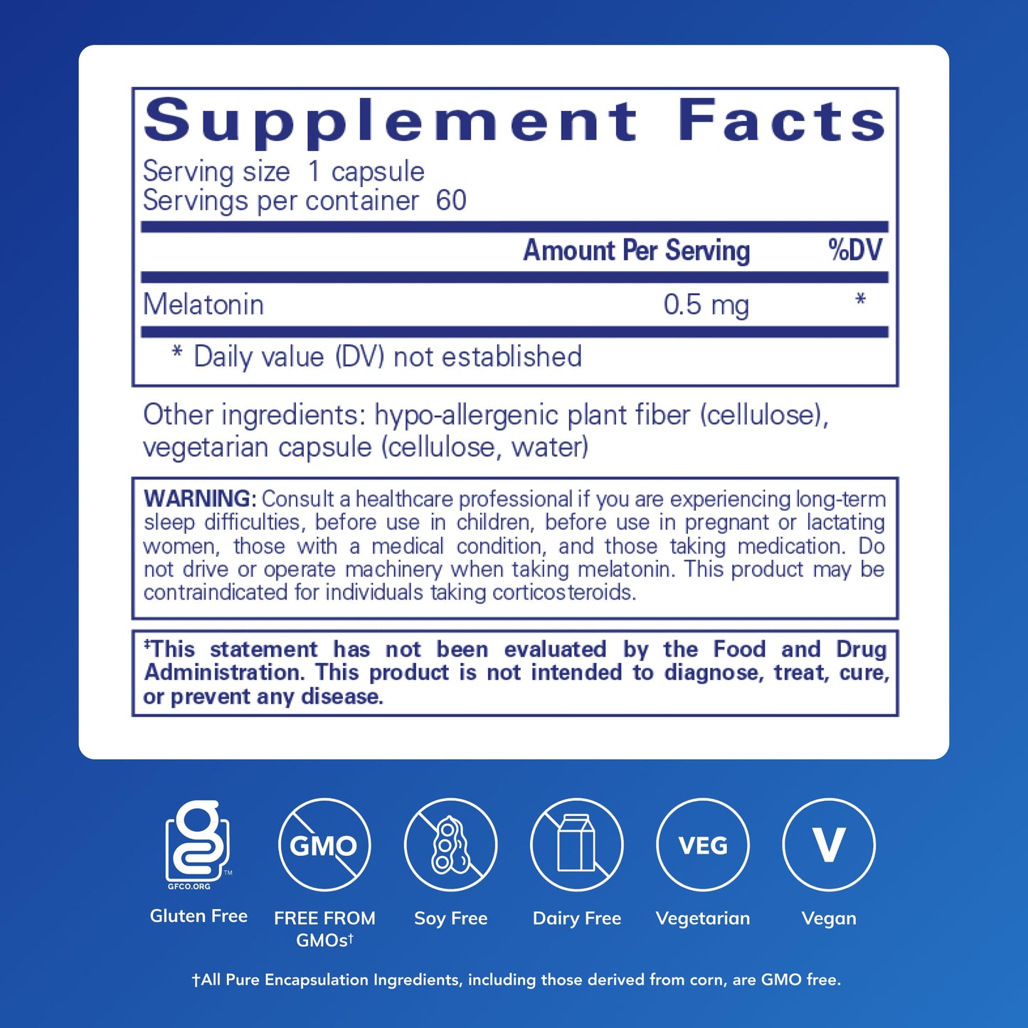 Pure Encapsulations Melatonin 0.5 mg, 60 Capsules