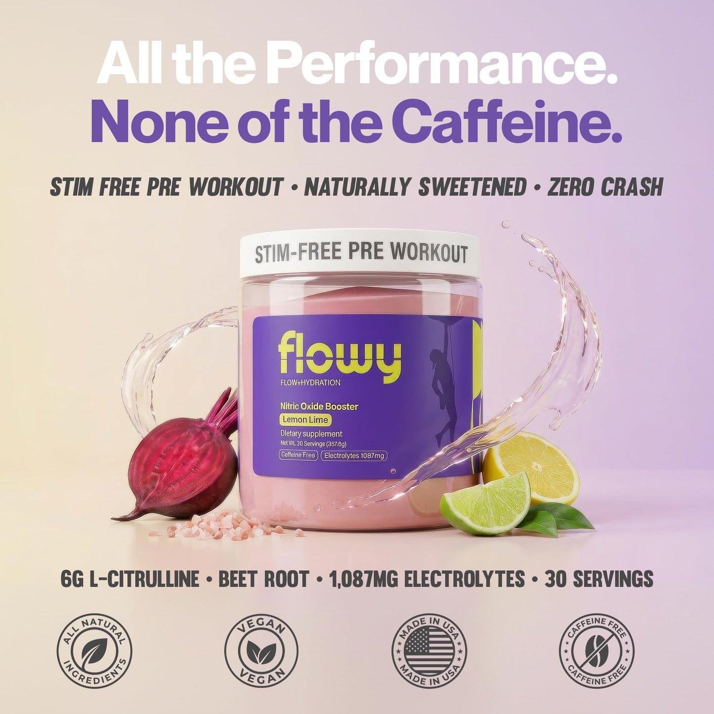 flowy Stim Free Pre Workout Powder, 12.61 oz