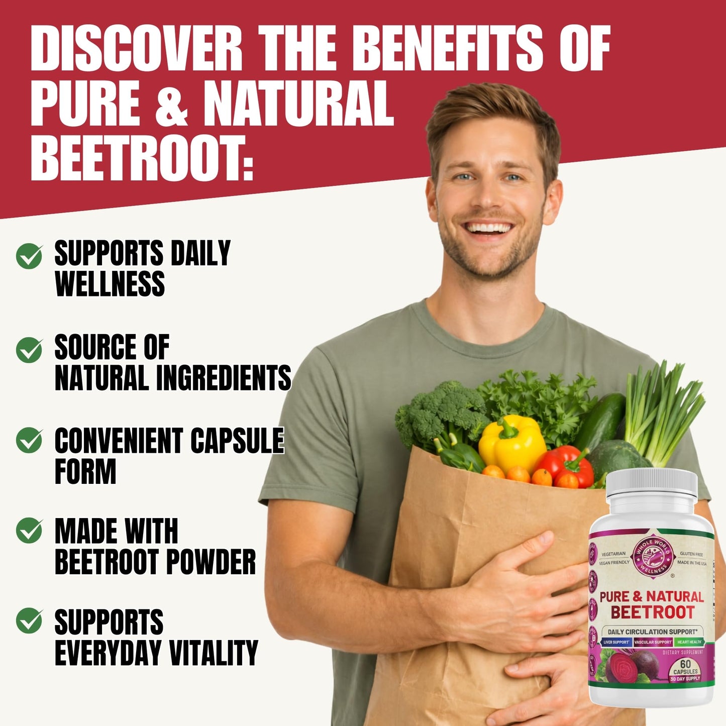 WHOLE WORLD WELLNESS Organic Beetroot Plus Capsule 60 Capsules