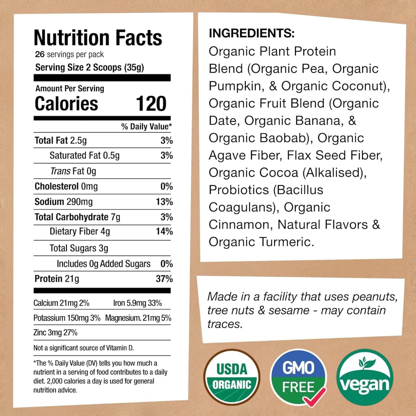 EarthChimp Organic Vegan Protein Powder with Probiotics, 32 oz