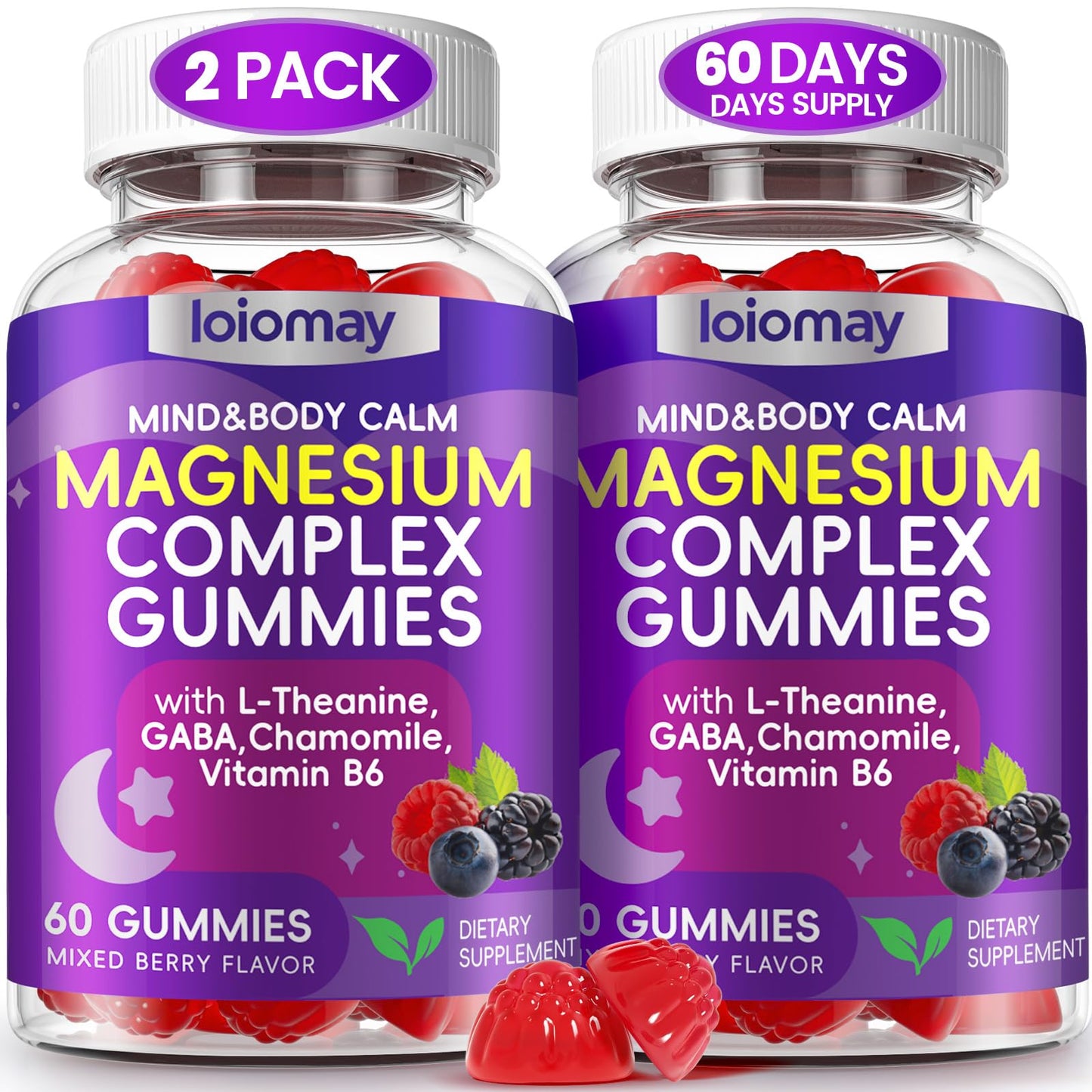 Loiomay Magnesium Glycinate Gummies, 120 Gummies (2 Pack)