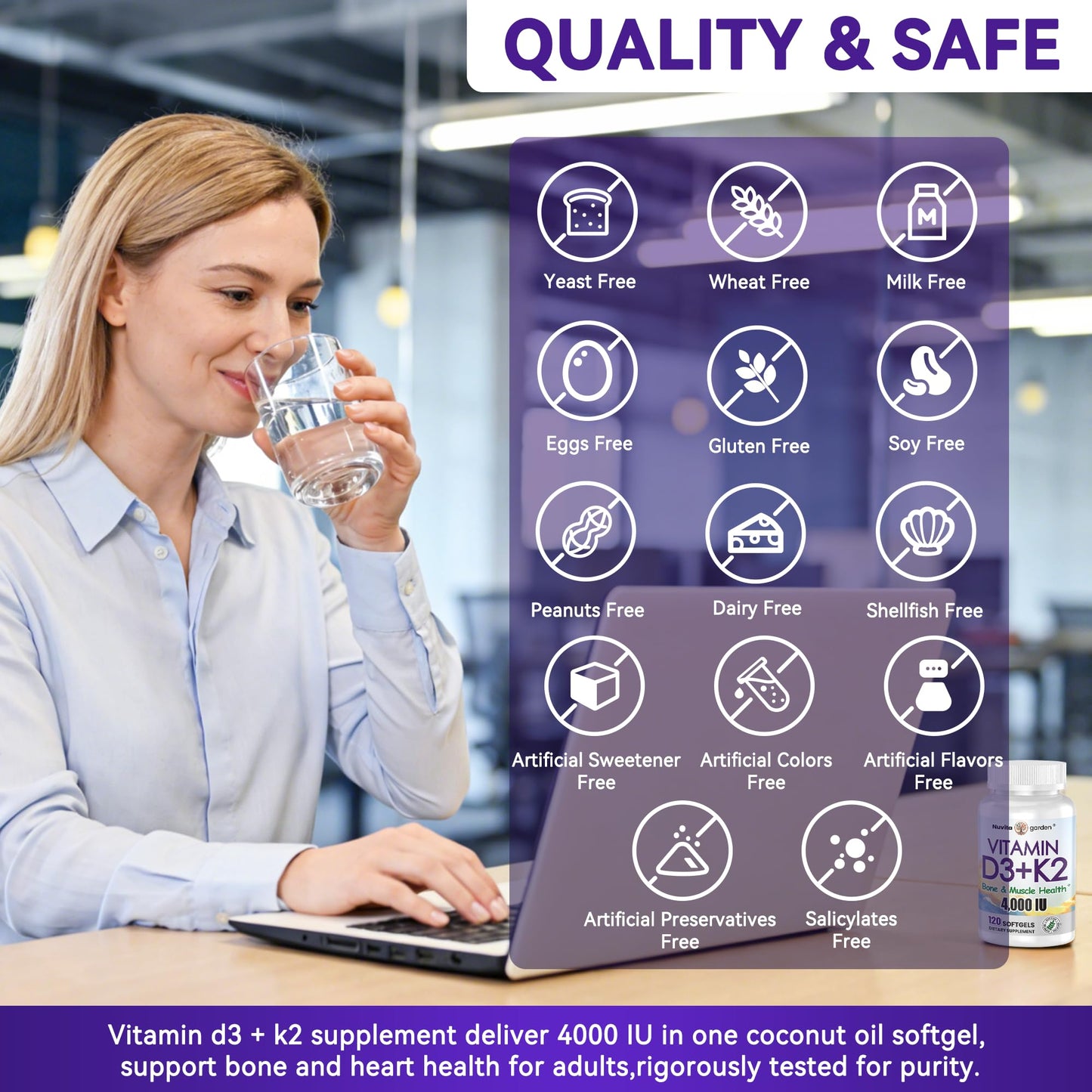 NuvitaGarden Vitamin D3 & K2 (MK-7) Softgels, 120