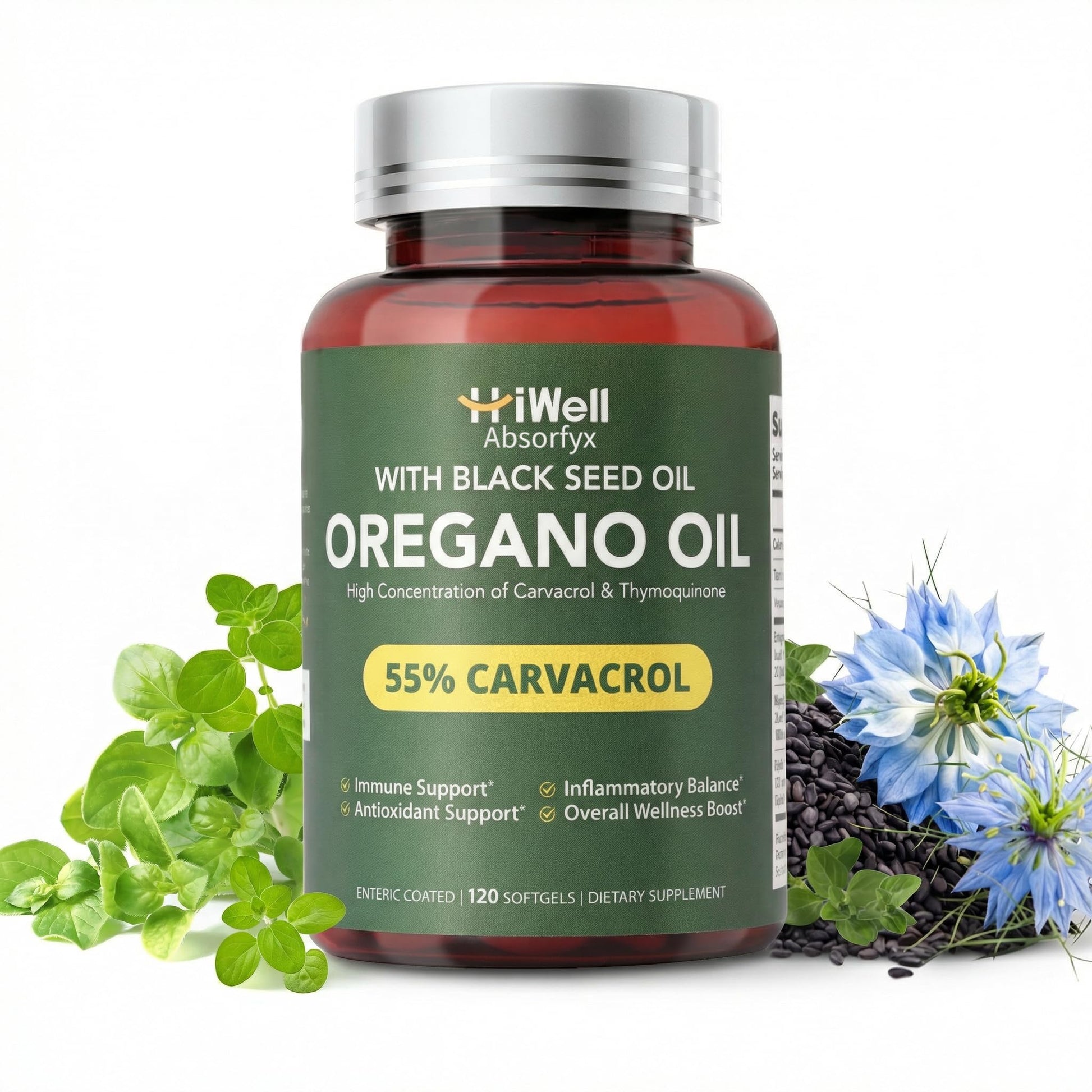 HiWell Absorfyx Oil of Oregano with Black Seed Oil Softgels 120 Count