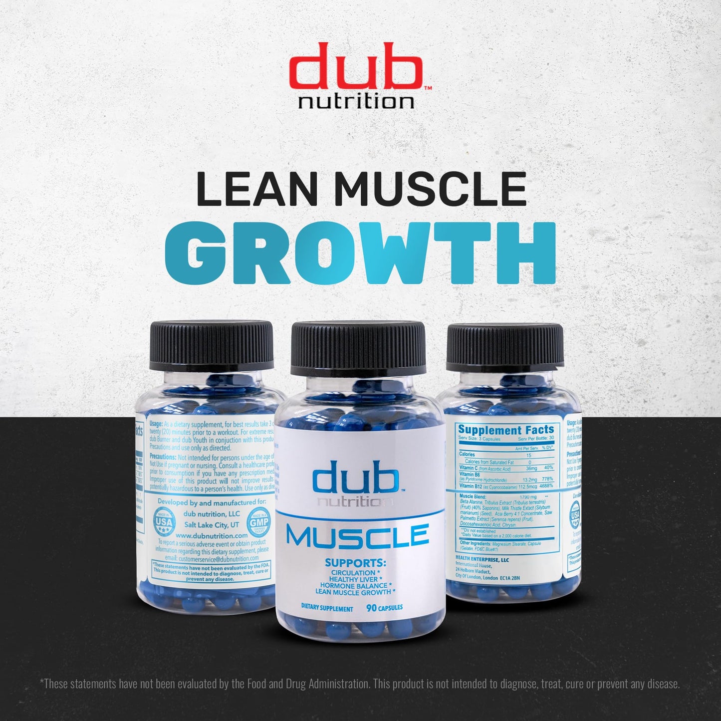 Dub Nutrition Muscle Supplement with Milk Thistle, Beta-Alanine, Acai, B6 & C Capsules, 90 Count