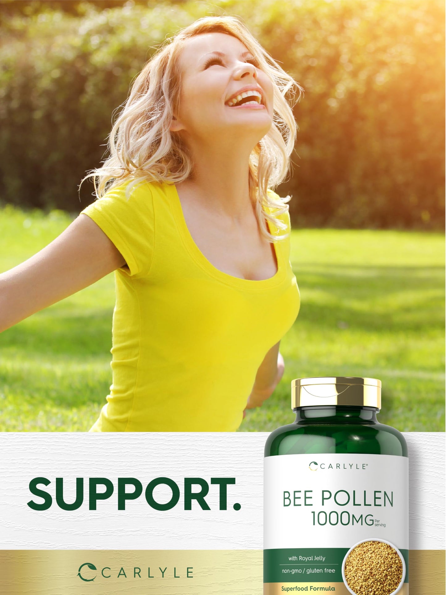 Carlyle Bee Pollen Supplement 1000mg Caplets 200