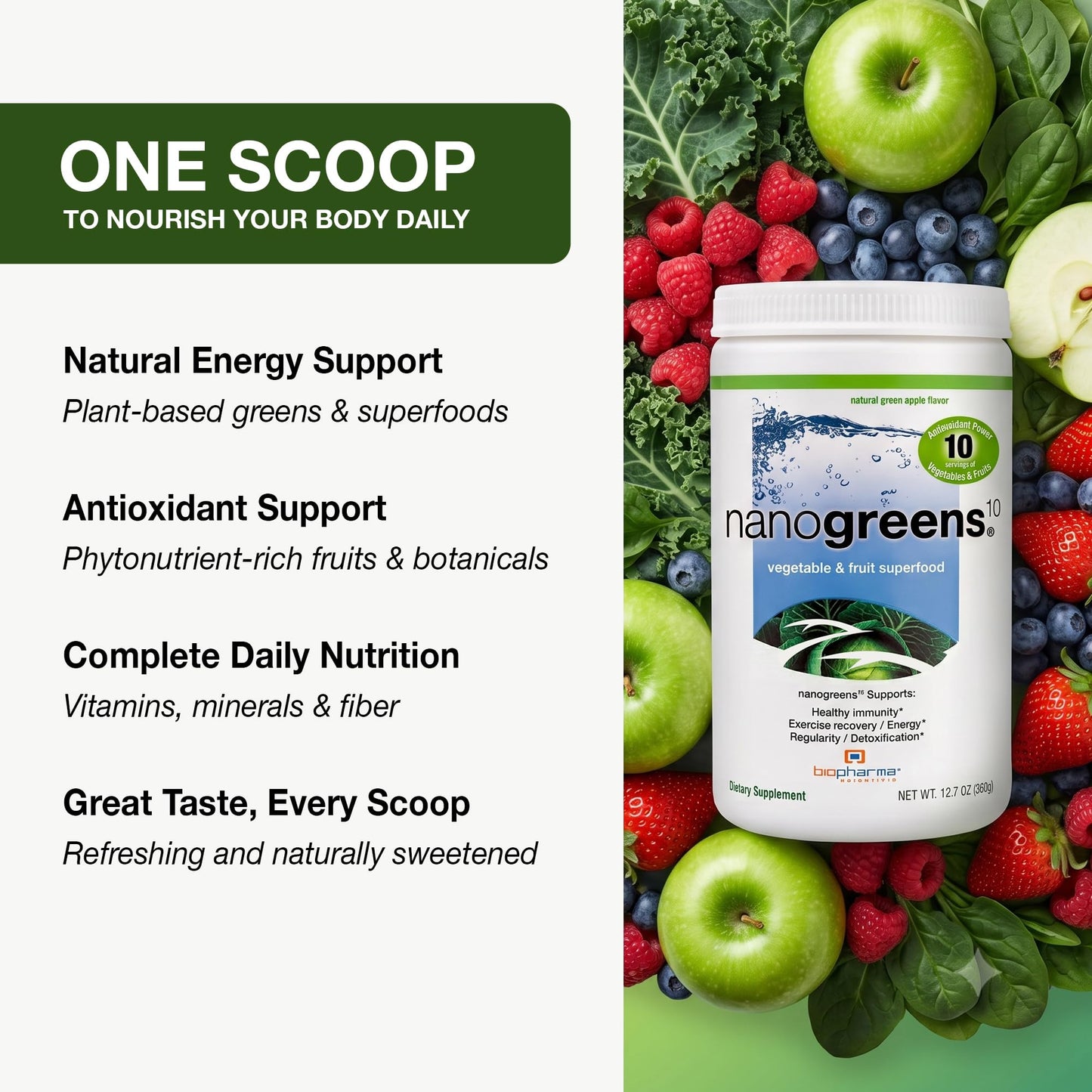 Biopharma Scientific NanoGreens Superfood Greens Powder, 12.7 Ounce (Pack of 1)