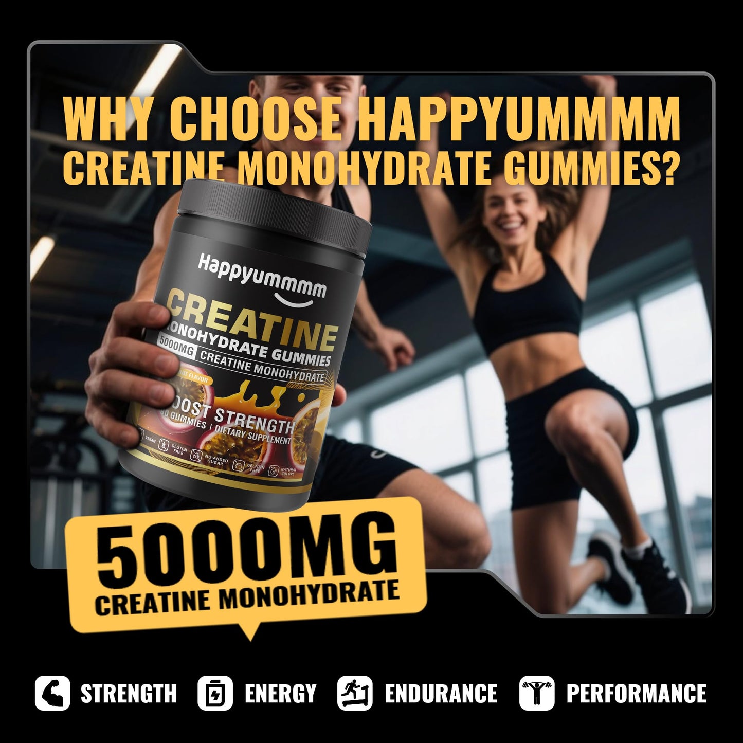 Happyummmm nutrition Creatine Monohydrate Gummies 90 Count